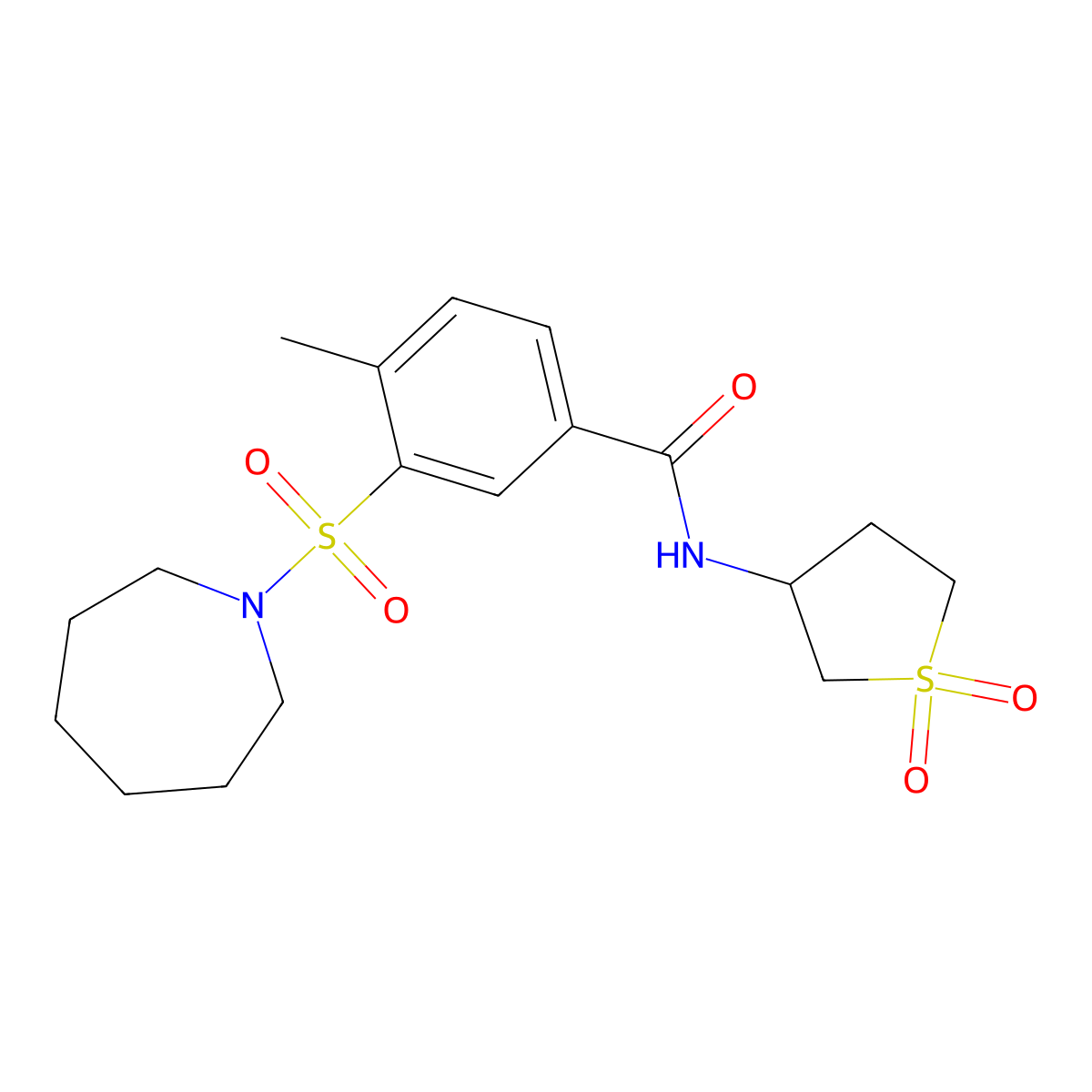 3-(azepan-1-ylsulfonyl)-N-(1,1-dioxothiolan-3-yl)-4-methylbenzamide molecular structure, CAS 690247-10-0
