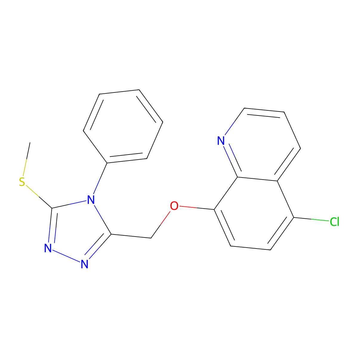 5-Chloro-8-[(5-methylsulfanyl-4-phenyl-1,2,4-triazol-3-yl)methoxy]quinoline molecular structure, CAS 690247-13-3