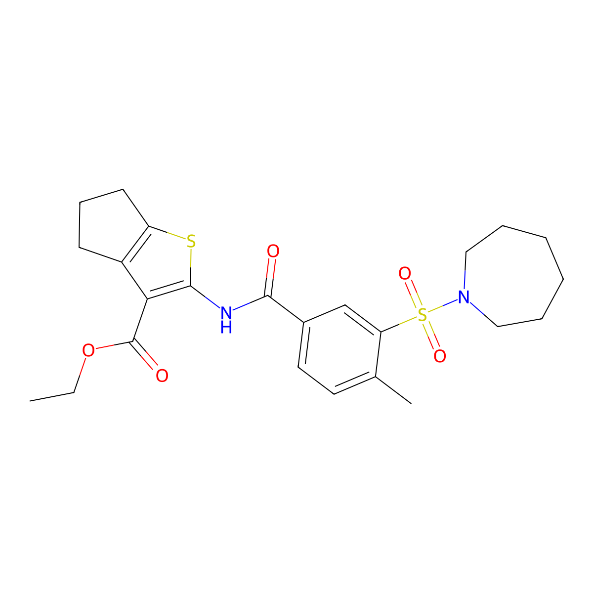ethyl 2-(3-(azepan-1-ylsulfonyl)-4-methylbenzamido)-5,6-dihydro-4H-cyclopenta[b]thiophene-3-carboxylate molecular structure, CAS 690247-14-4