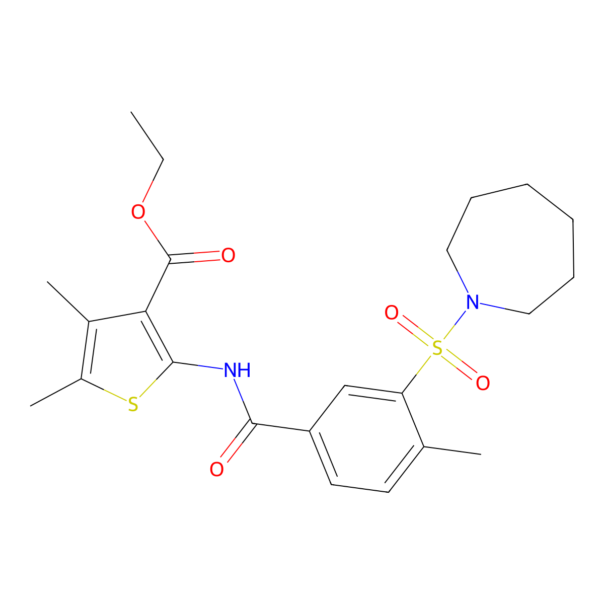 Ethyl 2-[[3-(azepan-1-ylsulfonyl)-4-methylbenzoyl]amino]-4,5-dimethylthiophene-3-carboxylate molecular structure, CAS 690247-16-6