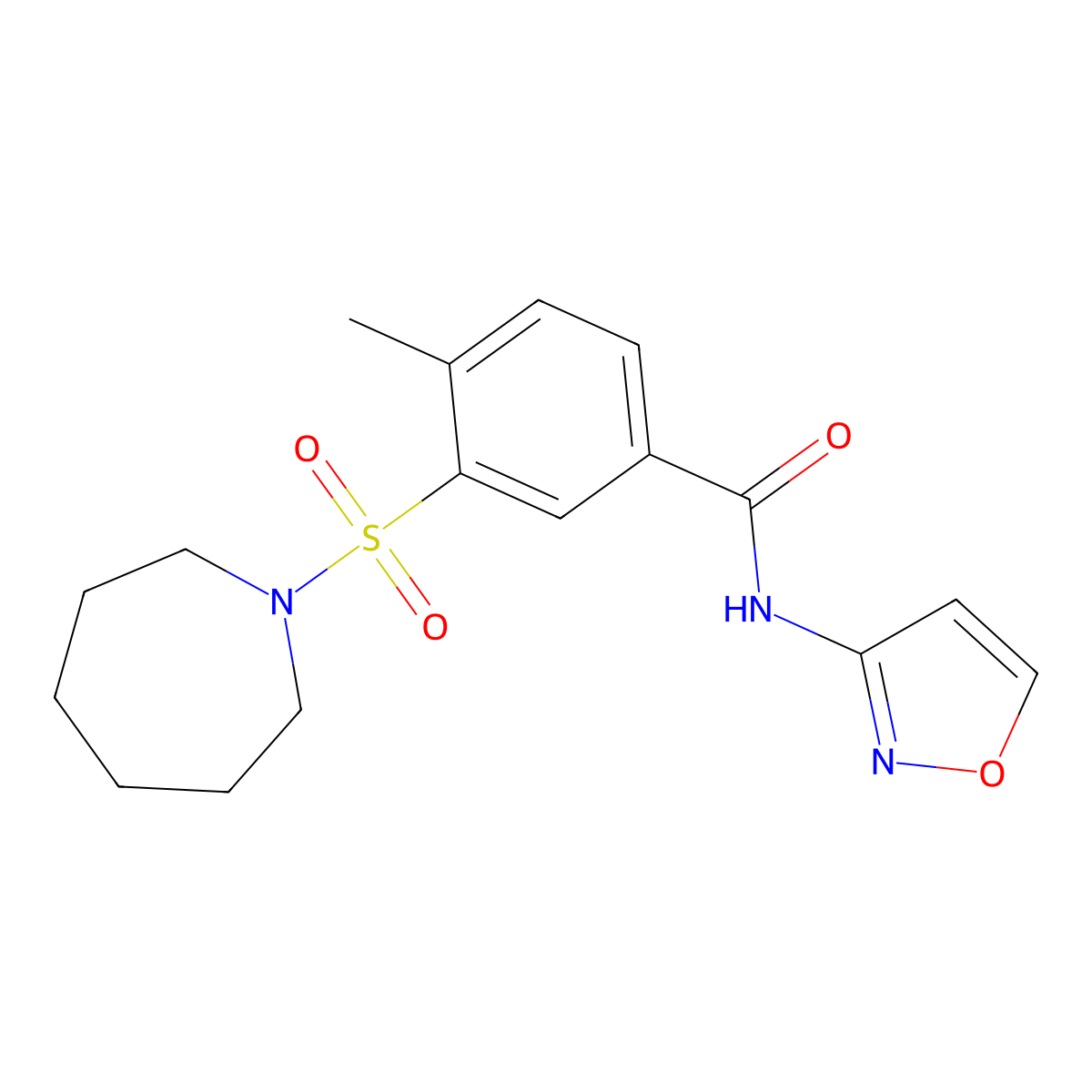 3-(1-azepanylsulfonyl)-N-(3-isoxazolyl)-4-methylbenzamide molecular structure, CAS 690247-19-9