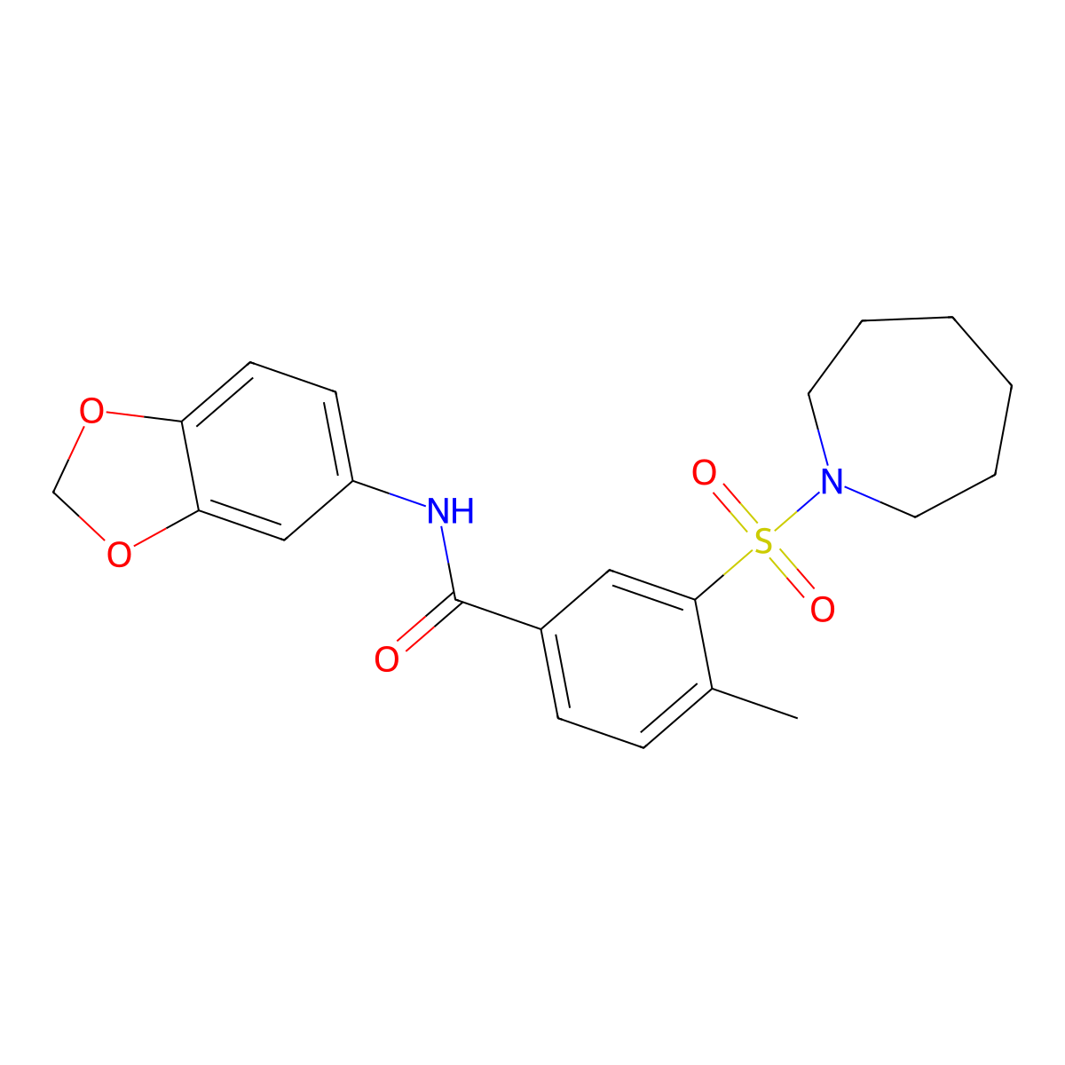 3-(azepan-1-ylsulfonyl)-N-(1,3-benzodioxol-5-yl)-4-methylbenzamide molecular structure, CAS 690247-22-4