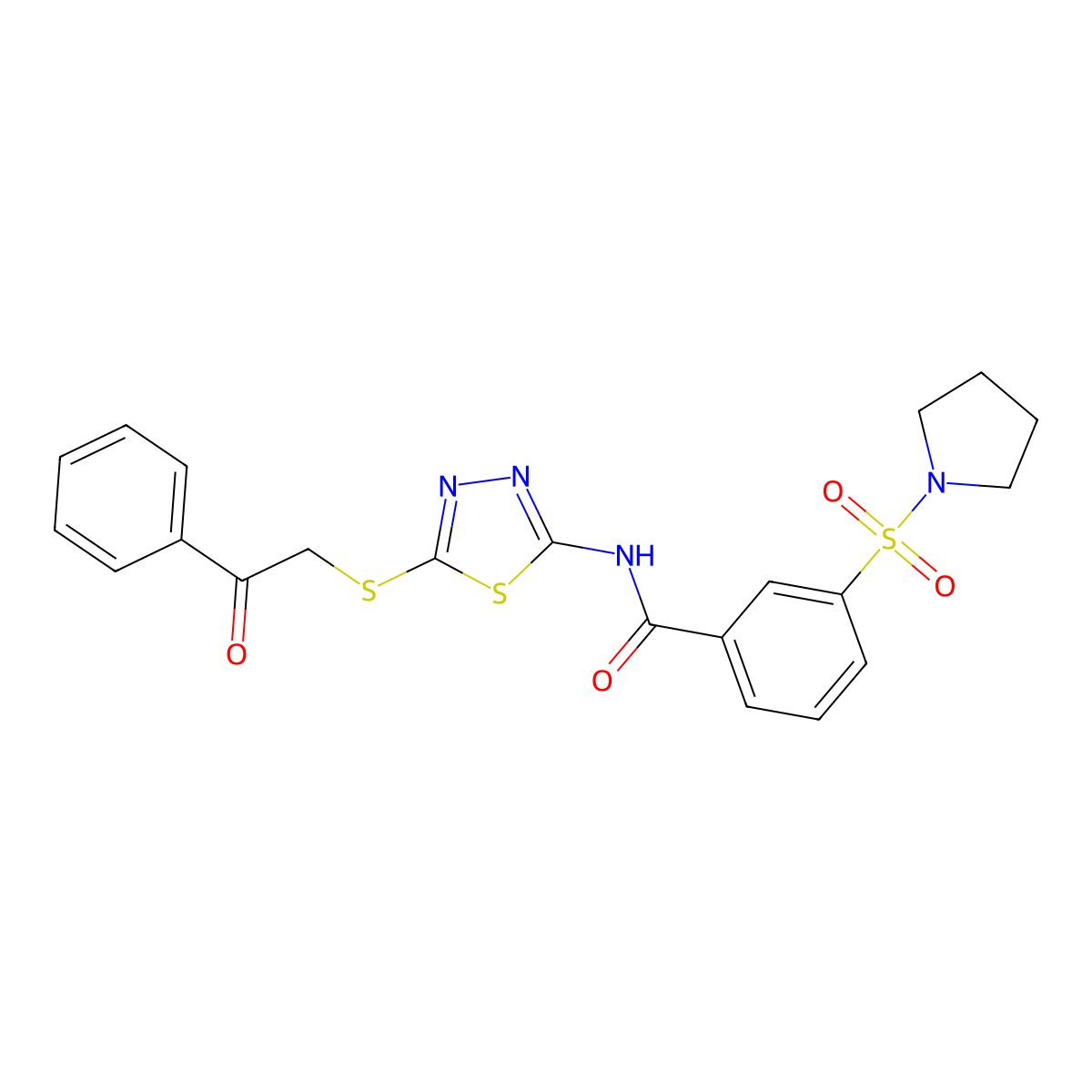N-(5-((2-oxo-2-phenylethyl)thio)-1,3,4-thiadiazol-2-yl)-3-(pyrrolidin-1-ylsulfonyl)benzamide molecular structure, CAS 690247-35-9