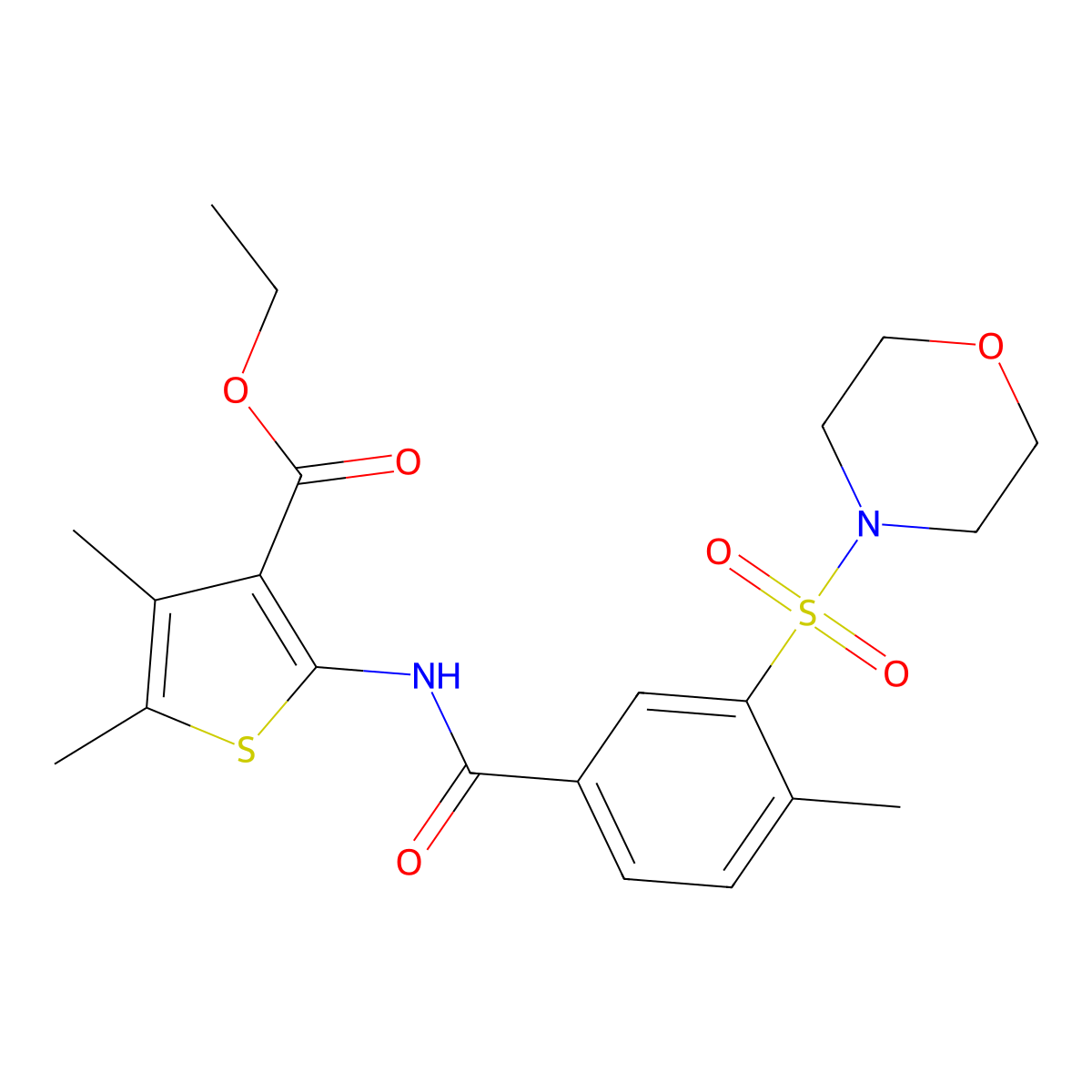 Ethyl 4,5-dimethyl-2-(4-methyl-3-(morpholinosulfonyl)benzamido)thiophene-3-carboxylate molecular structure, CAS 690247-48-4