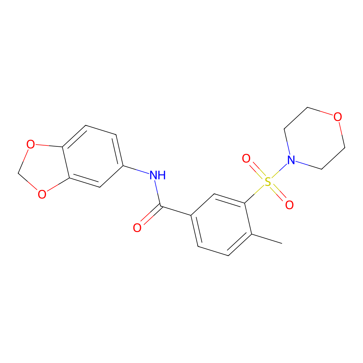 N-(1,3-benzodioxol-5-yl)-4-methyl-3-(morpholin-4-ylsulfonyl)benzamide molecular structure, CAS 690247-55-3