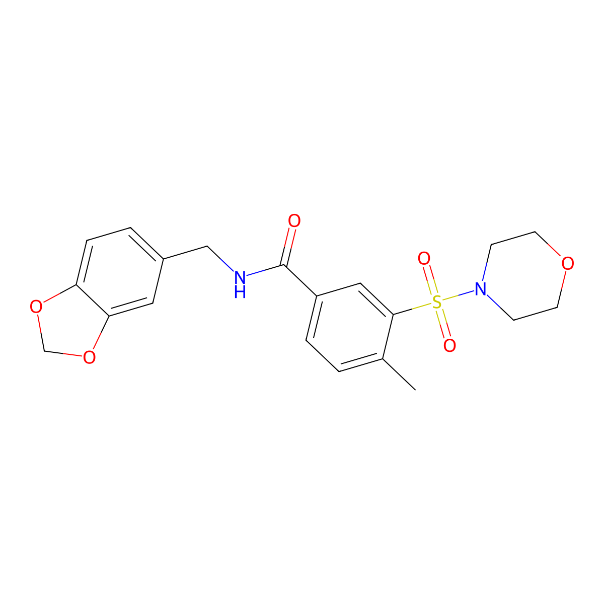 N-(1,3-benzodioxol-5-ylmethyl)-4-methyl-3-morpholin-4-ylsulfonylbenzamide molecular structure, CAS 690247-56-4