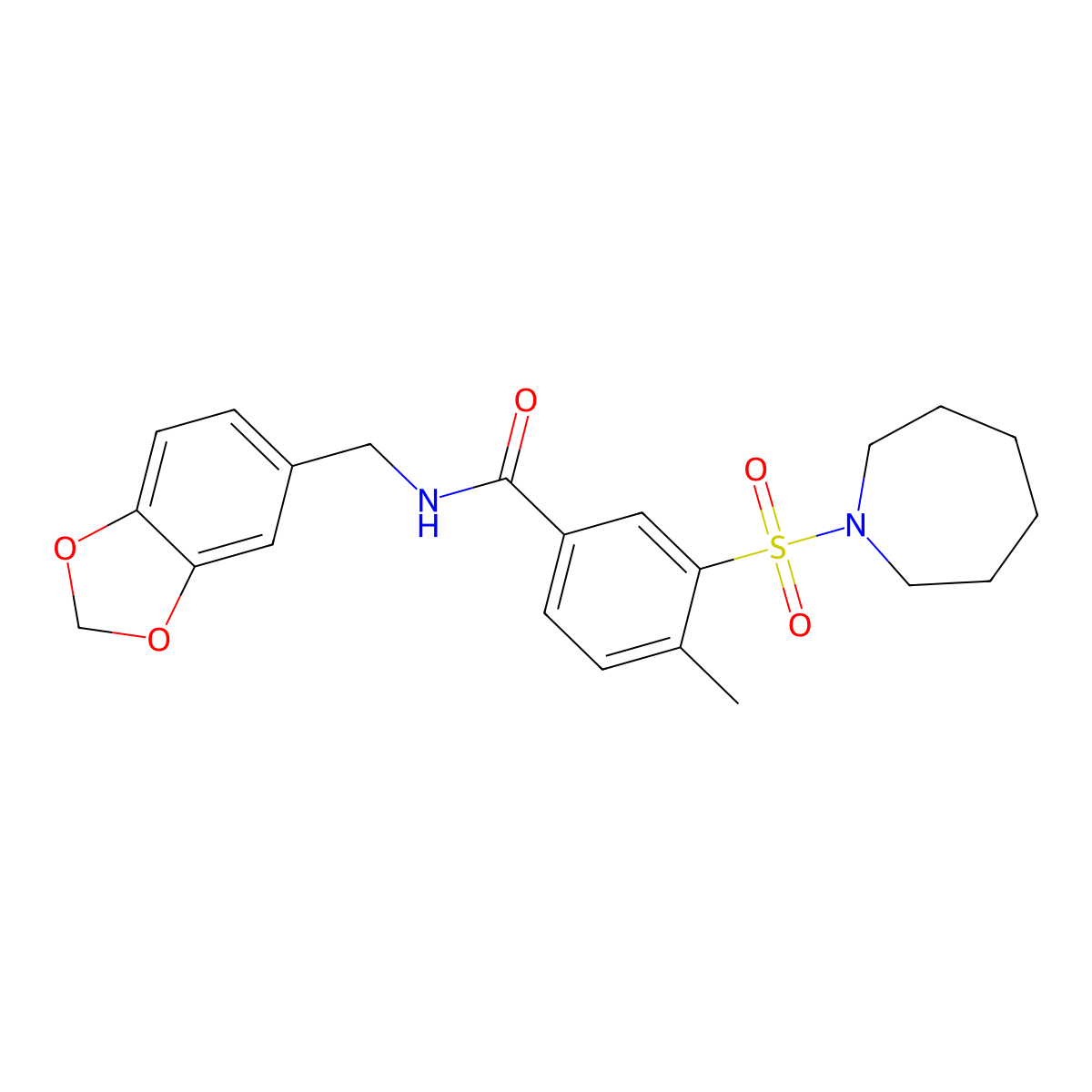 3-(azepan-1-ylsulfonyl)-N-(1,3-benzodioxol-5-ylmethyl)-4-methylbenzamide molecular structure, CAS 690247-73-5