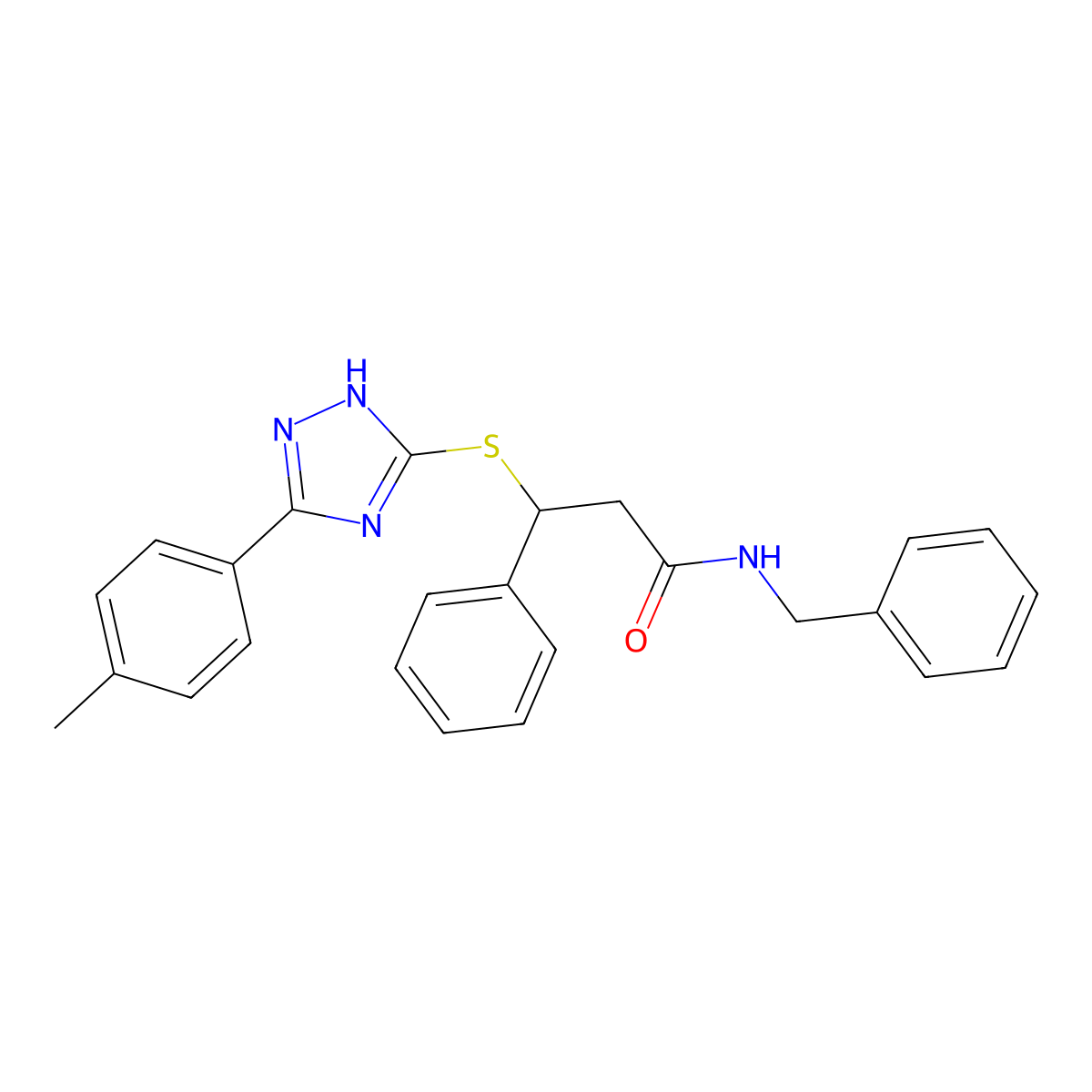 N-benzyl-3-[[5-(4-methylphenyl)-1H-1,2,4-triazol-3-yl]sulfanyl]-3-phenylpropanamide molecular structure, CAS 690247-80-4