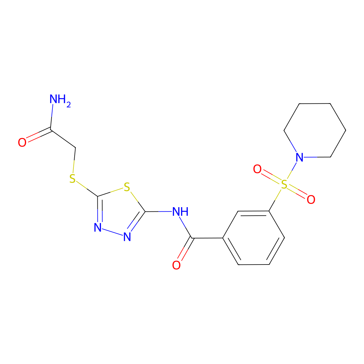 N-[5-(2-amino-2-oxoethyl)sulfanyl-1,3,4-thiadiazol-2-yl]-3-piperidin-1-ylsulfonylbenzamide molecular structure, CAS 690247-83-7