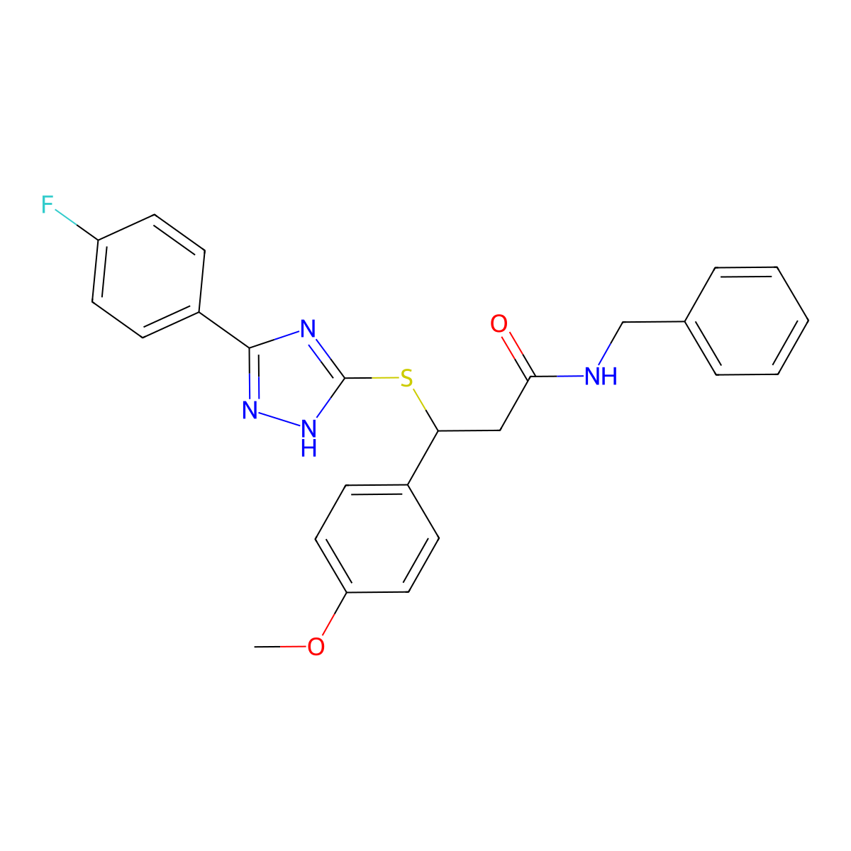 N-benzyl-3-{[3-(4-fluorophenyl)-1H-1,2,4-triazol-5-yl]sulfanyl}-3-(4-methoxyphenyl)propanamide molecular structure, CAS 690248-66-9