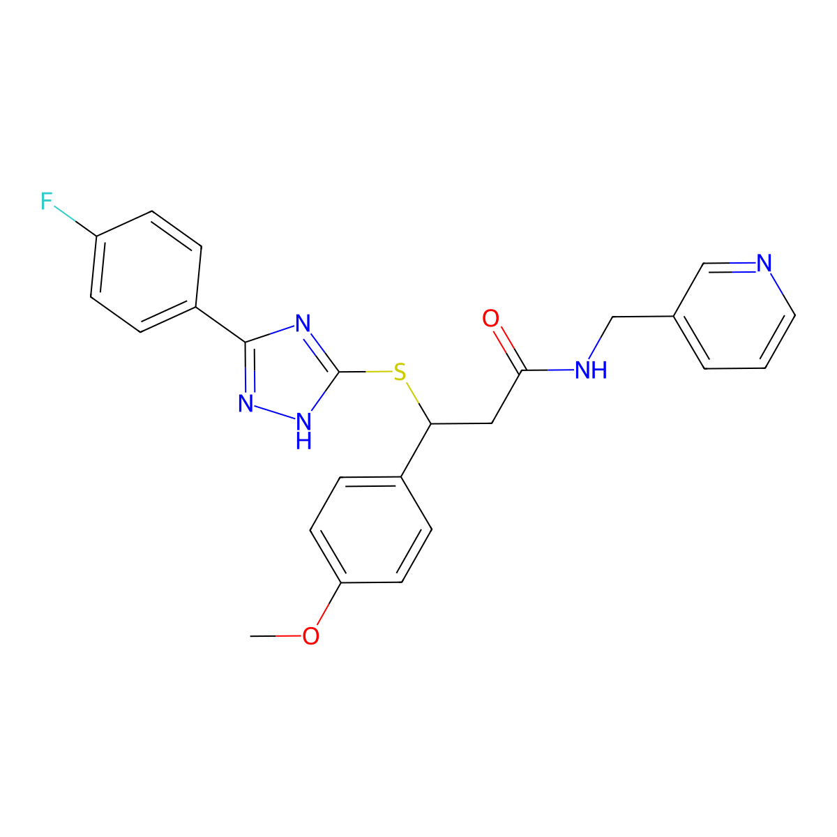 3-[[5-(4-fluorophenyl)-1H-1,2,4-triazol-3-yl]sulfanyl]-3-(4-methoxyphenyl)-N-(pyridin-3-ylmethyl)propanamide molecular structure, CAS 690248-69-2