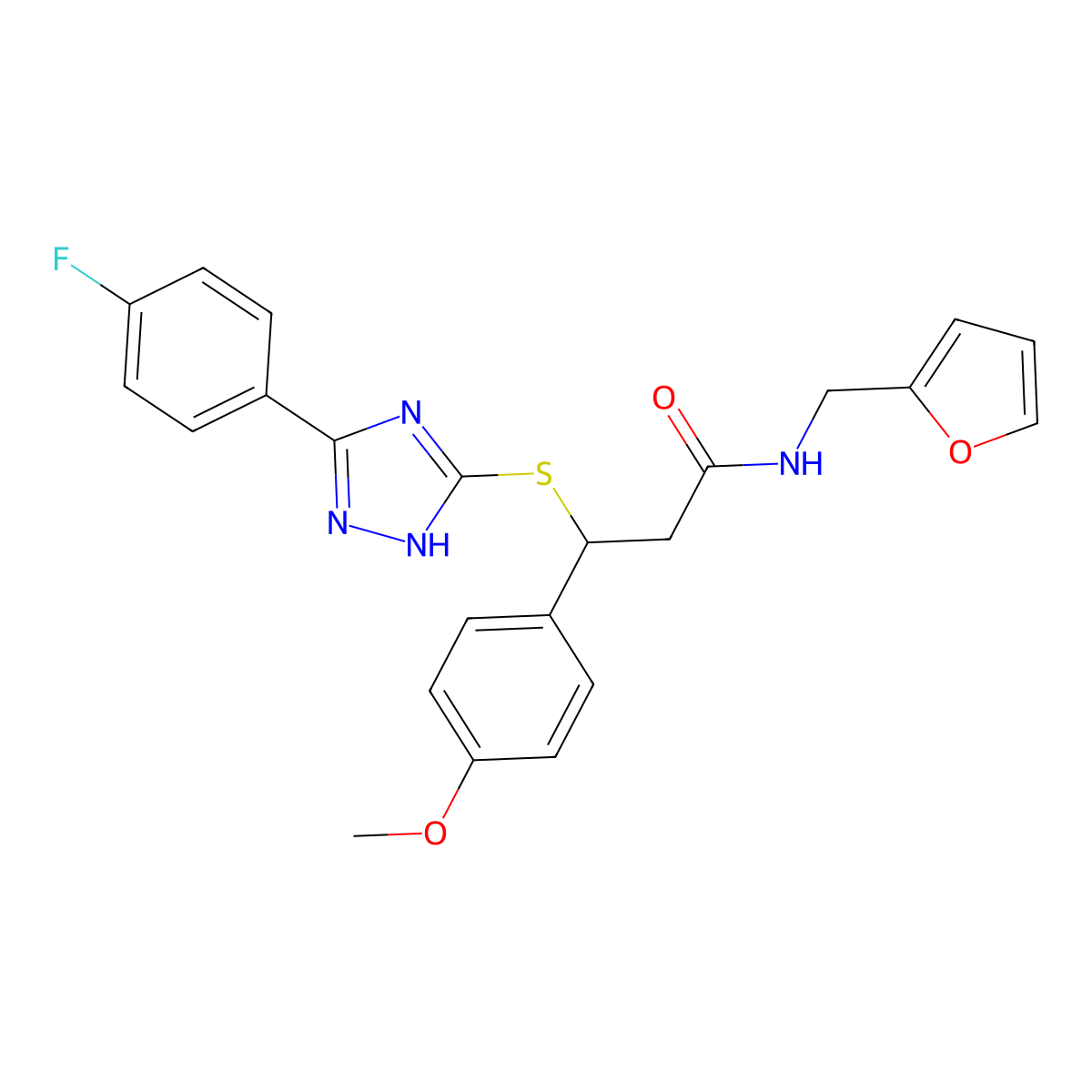 3-((3-(4-fluorophenyl)-1H-1,2,4-triazol-5-yl)thio)-N-(furan-2-ylmethyl)-3-(4-methoxyphenyl)propanamide molecular structure, CAS 690248-70-5