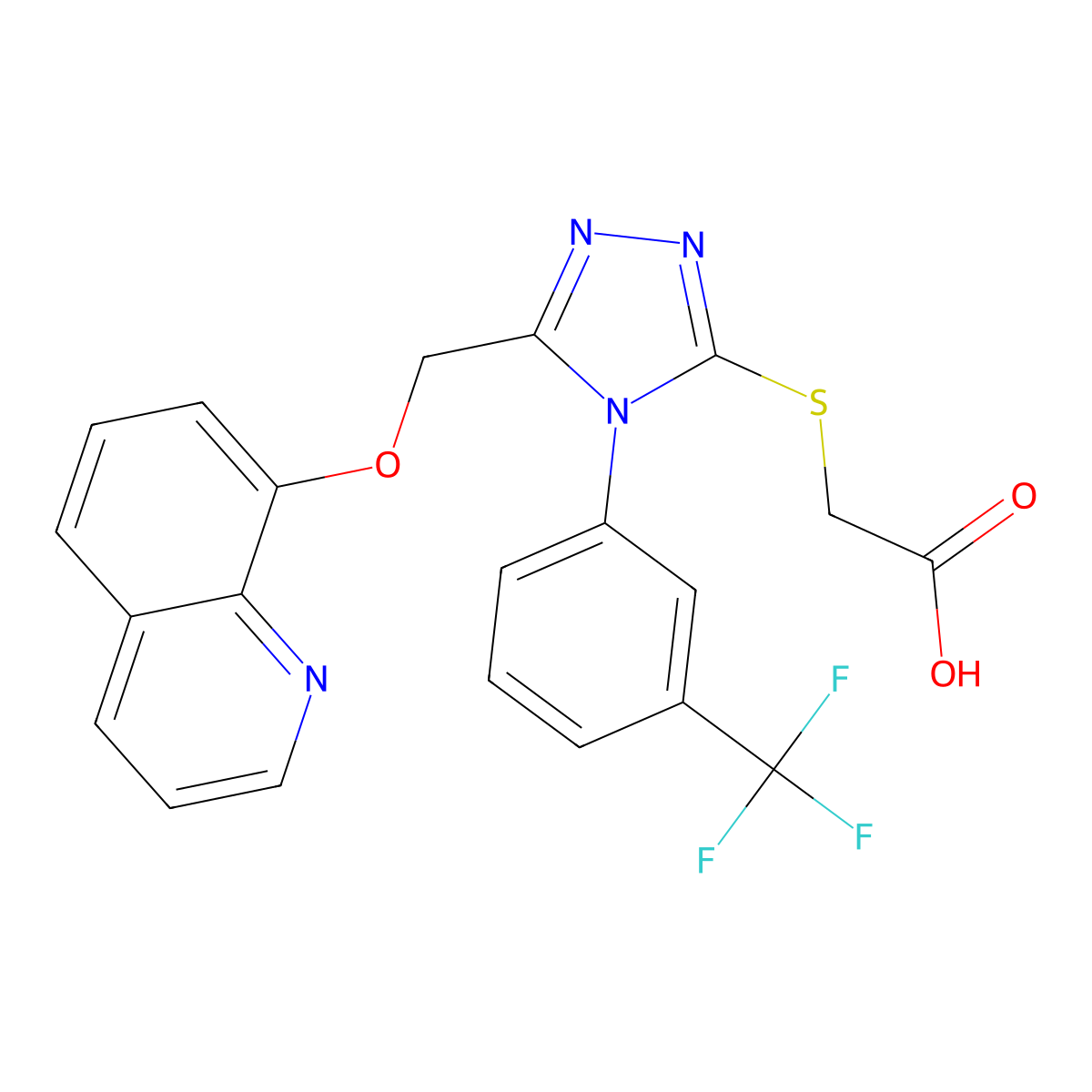 ({5-[(8-quinolinyloxy)methyl]-4-[3-(trifluoromethyl)phenyl]-4H-1,2,4-triazol-3-yl}thio)acetic acid molecular structure, CAS 690248-96-5