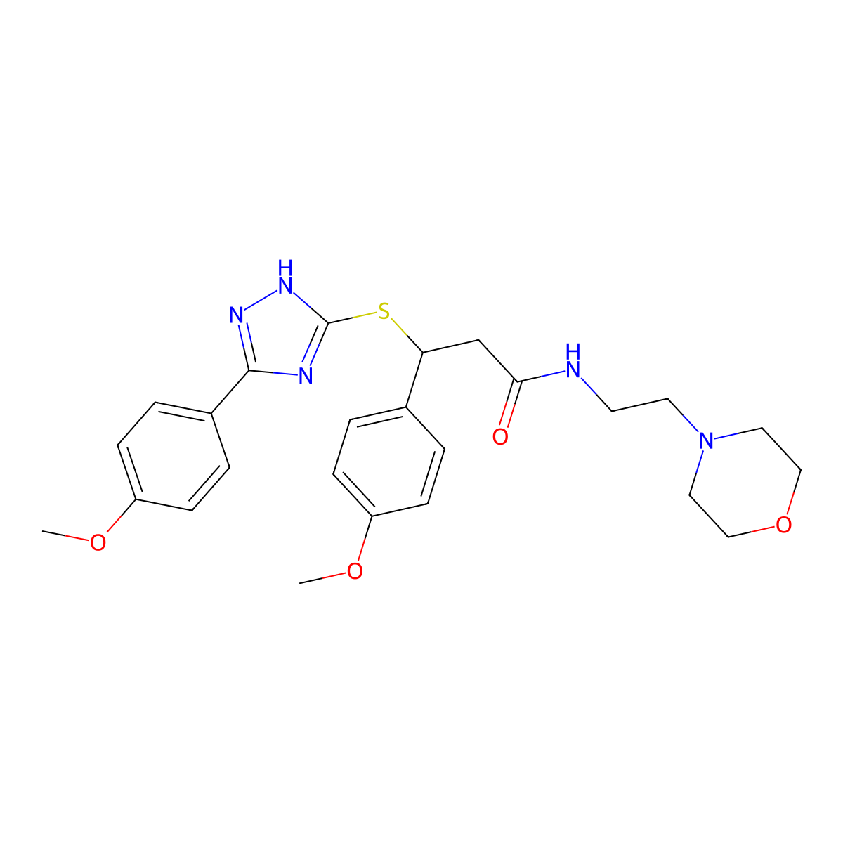 3-(4-methoxyphenyl)-3-((3-(4-methoxyphenyl)-1H-1,2,4-triazol-5-yl)thio)-N-(2-morpholinoethyl)propanamide molecular structure, CAS 690249-11-7
