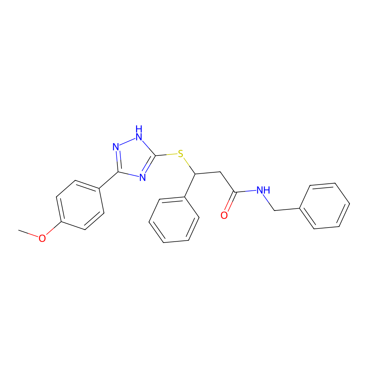 N-benzyl-3-((3-(4-methoxyphenyl)-1H-1,2,4-triazol-5-yl)thio)-3-phenylpropanamide molecular structure, CAS 690249-19-5