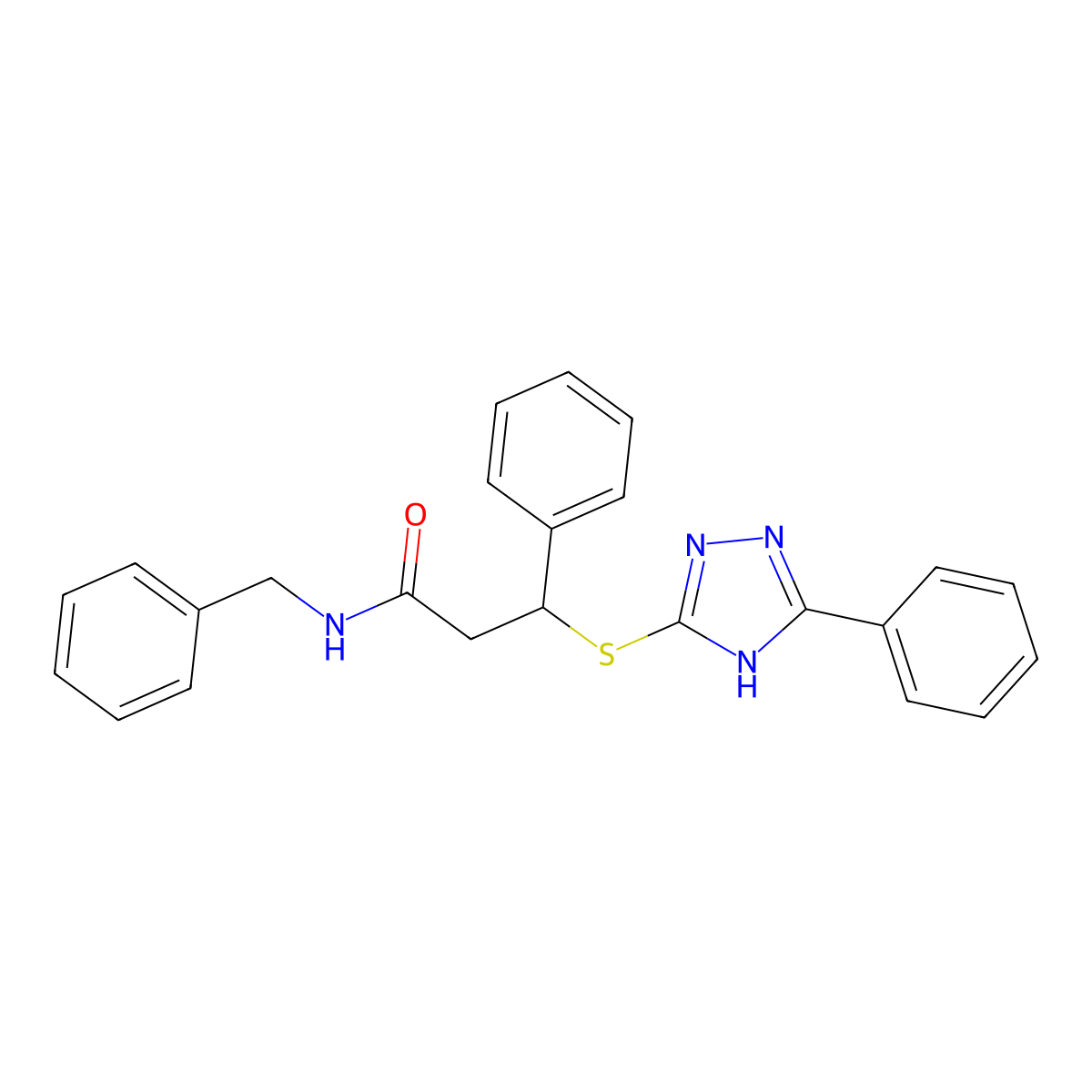 N-benzyl-3-phenyl-3-[(5-phenyl-4H-1,2,4-triazol-3-yl)sulfanyl]propanamide molecular structure, CAS 690249-28-6