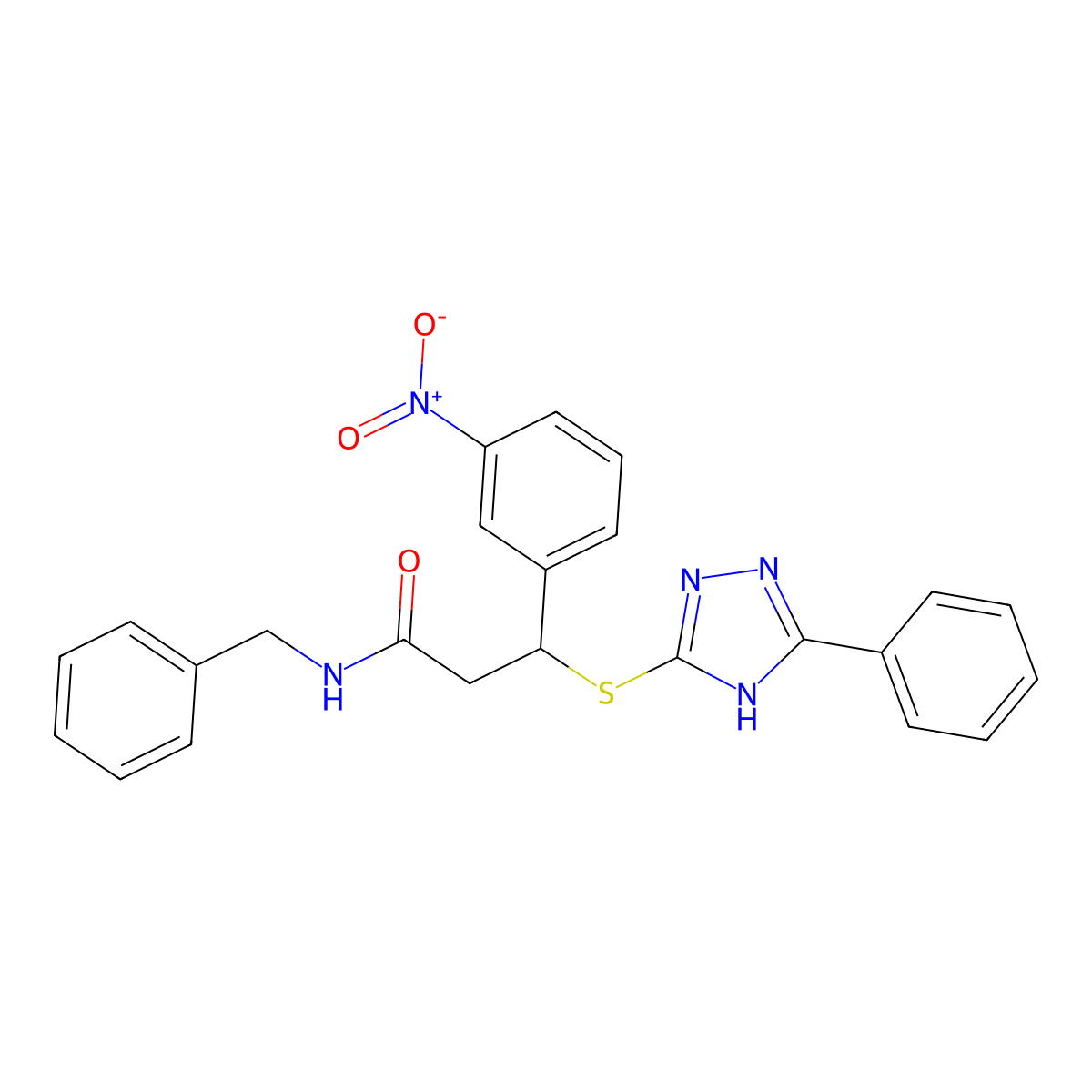 N-benzyl-3-(3-nitrophenyl)-3-[(5-phenyl-4H-1,2,4-triazol-3-yl)sulfanyl]propanamide molecular structure, CAS 690249-29-7