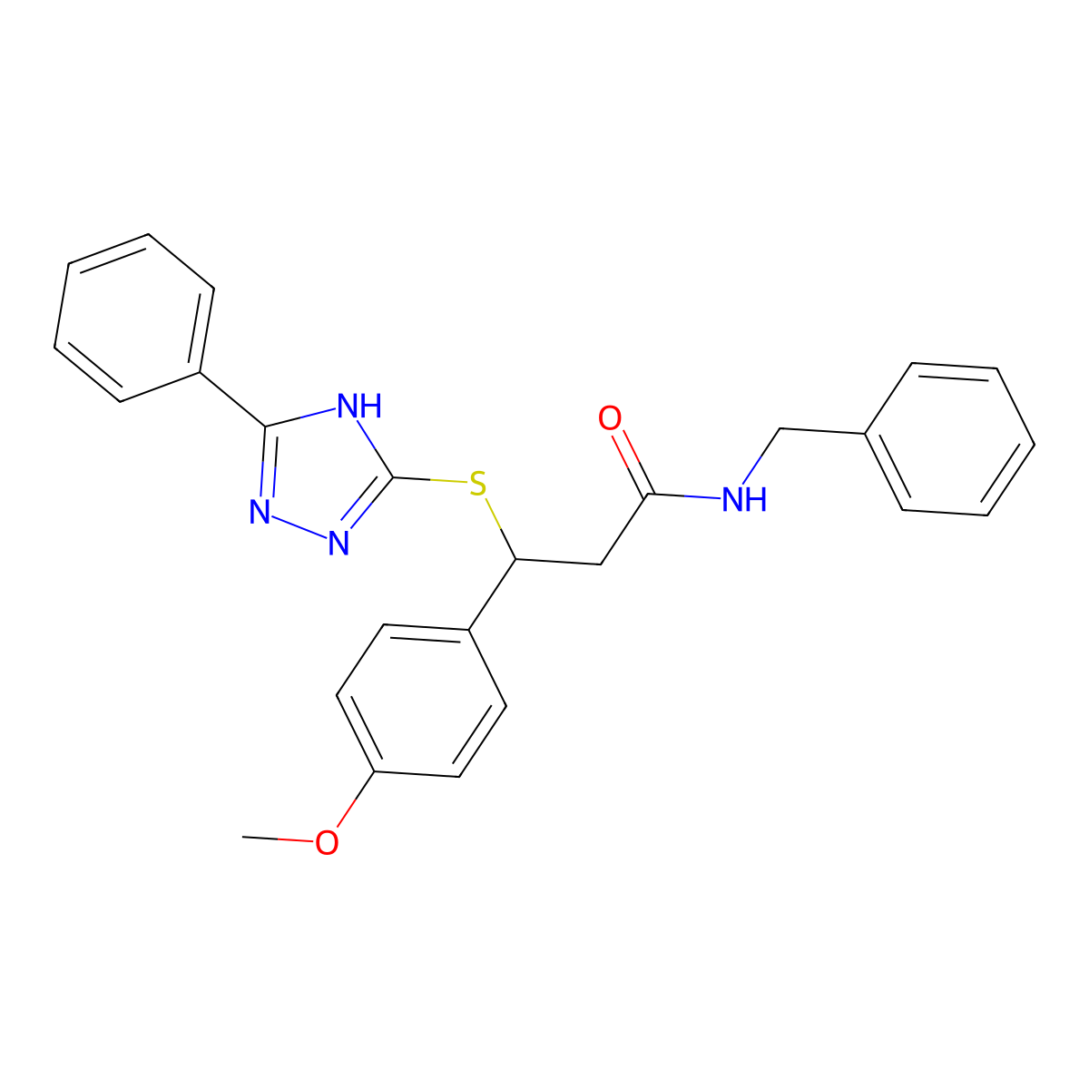 N-benzyl-3-(4-methoxyphenyl)-3-[(5-phenyl-4H-1,2,4-triazol-3-yl)sulfanyl]propanamide molecular structure, CAS 690249-30-0