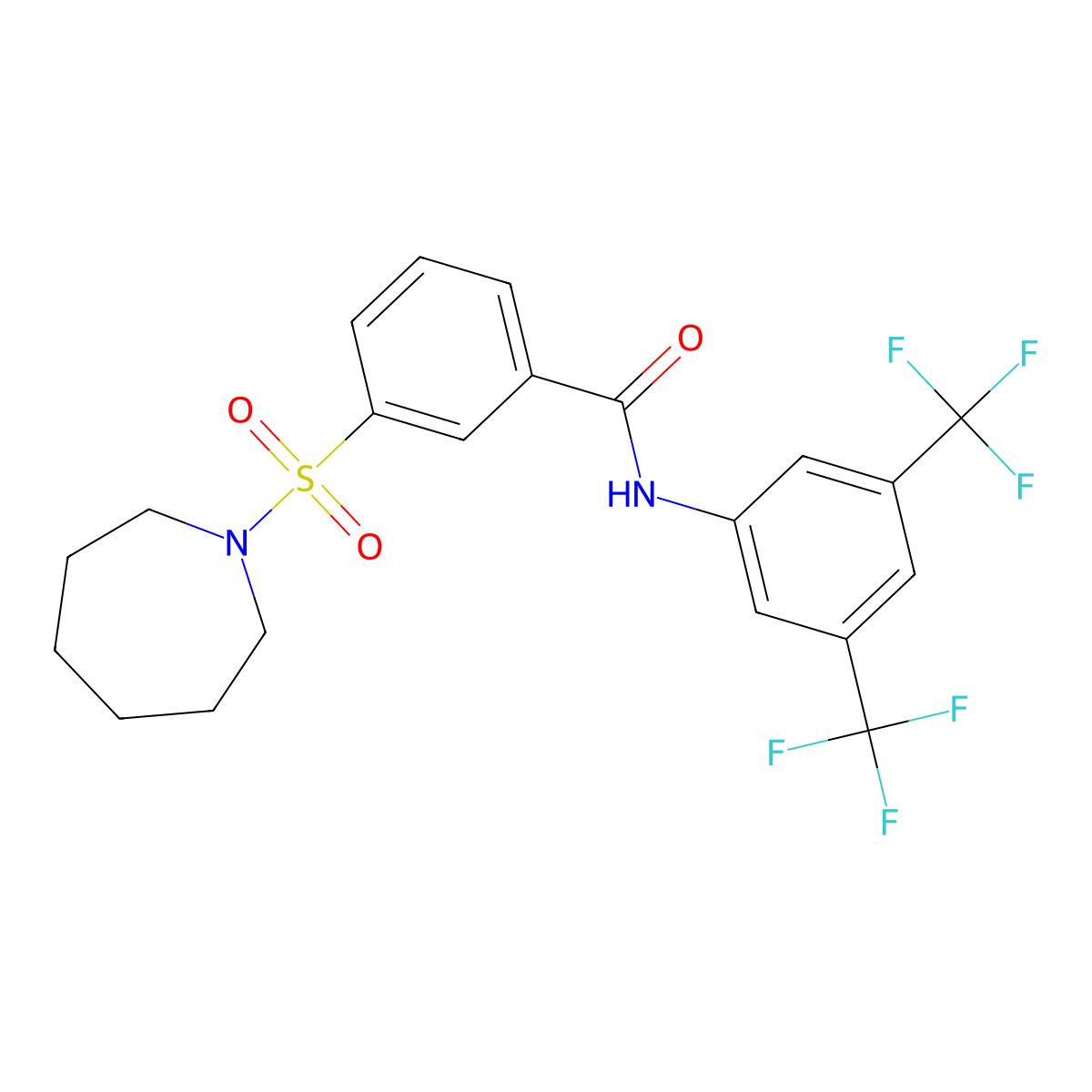 3-(azepan-1-ylsulfonyl)-N-[3,5-bis(trifluoromethyl)phenyl]benzamide molecular structure, CAS 690249-36-6