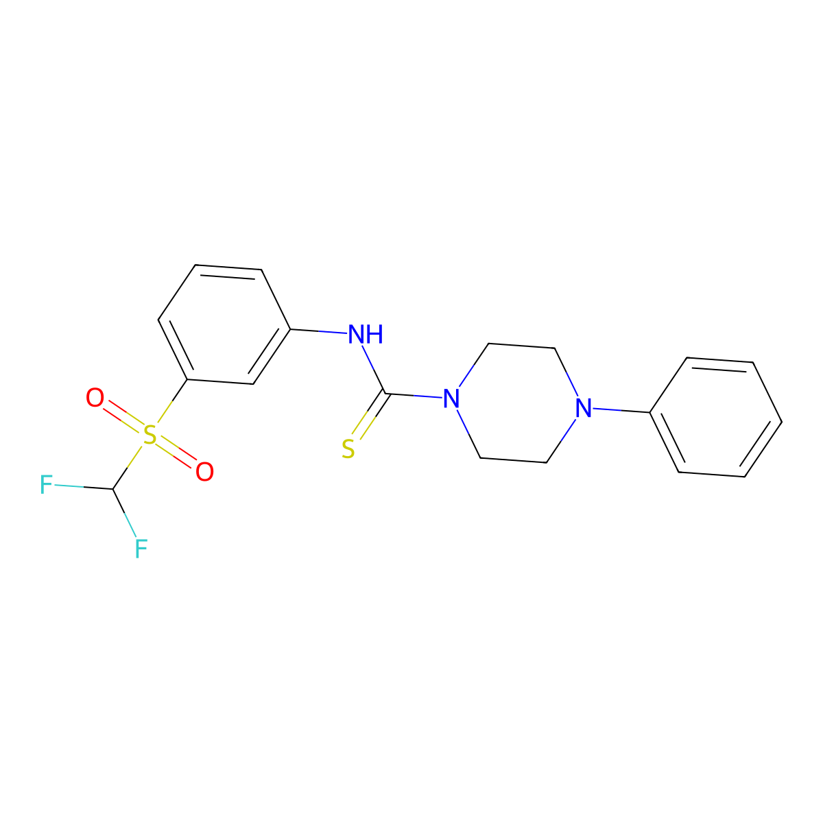 Difluoro[(3-{[(4-phenylpiperazinyl)thioxomethyl]amino}phenyl)sulfonyl]methane molecular structure, CAS 690249-47-9