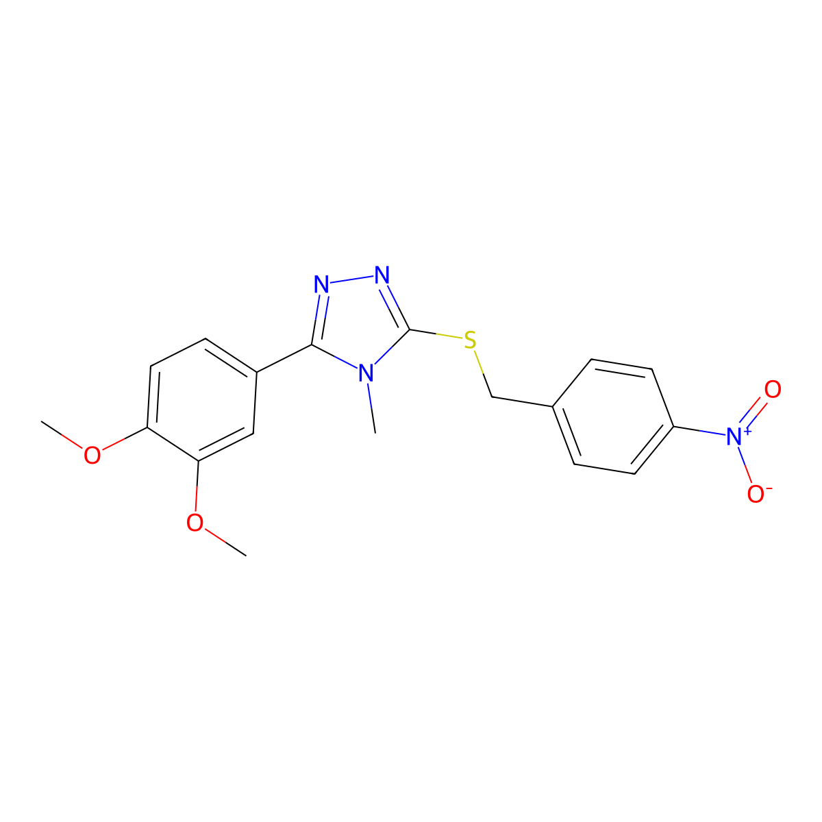3-(3,4-Dimethoxyphenyl)-4-methyl-5-[(4-nitrophenyl)methylsulfanyl]-1,2,4-triazole molecular structure, CAS 690249-53-7