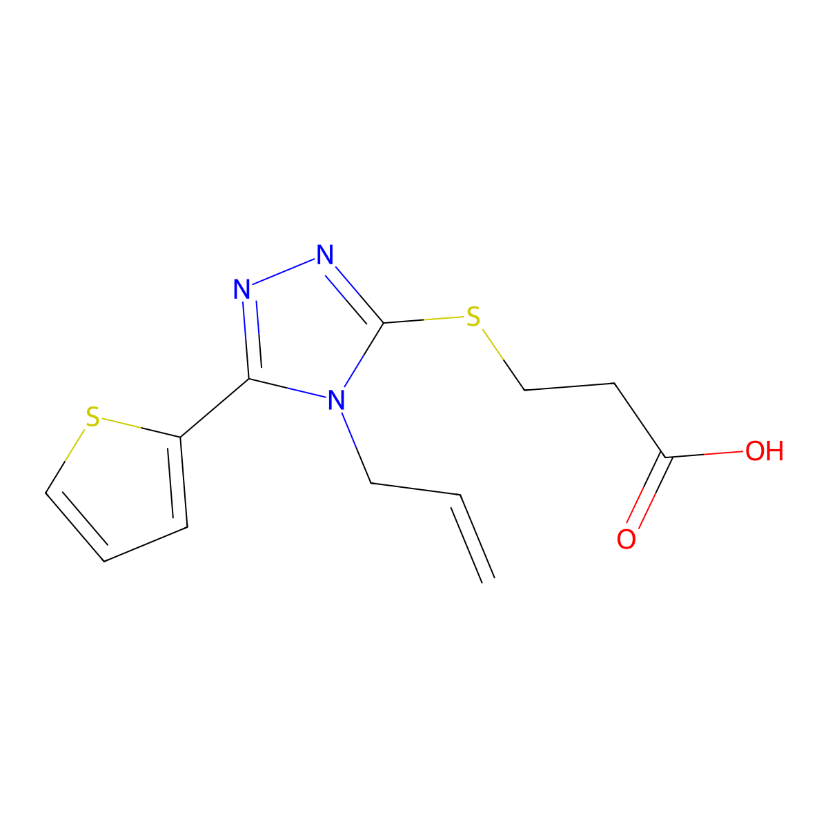 3-{[4-(prop-2-en-1-yl)-5-(thiophen-2-yl)-4H-1,2,4-triazol-3-yl]sulfanyl}propanoic acid molecular structure, CAS 690249-55-9