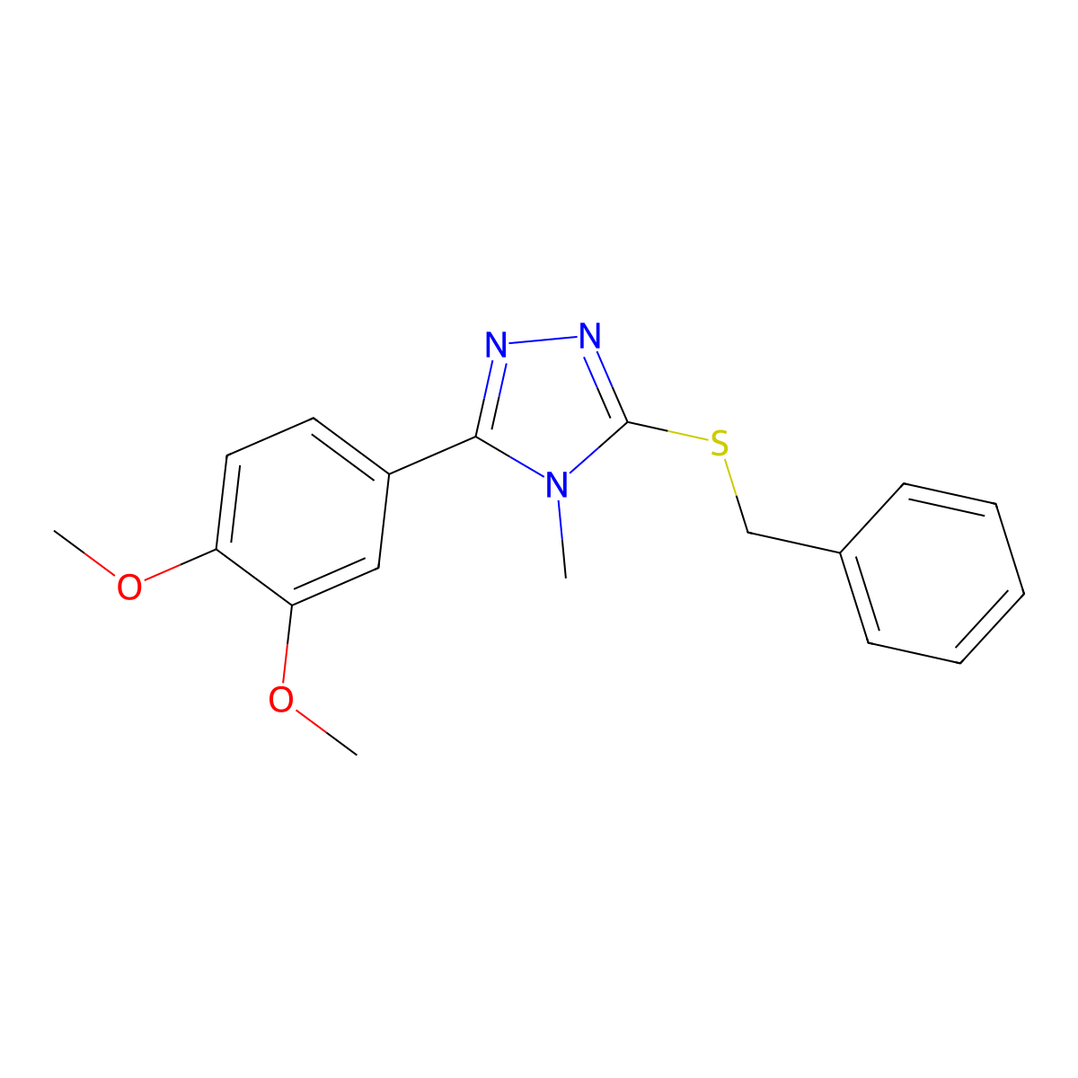 3-Benzylsulfanyl-5-(3,4-dimethoxyphenyl)-4-methyl-1,2,4-triazole molecular structure, CAS 690249-65-1