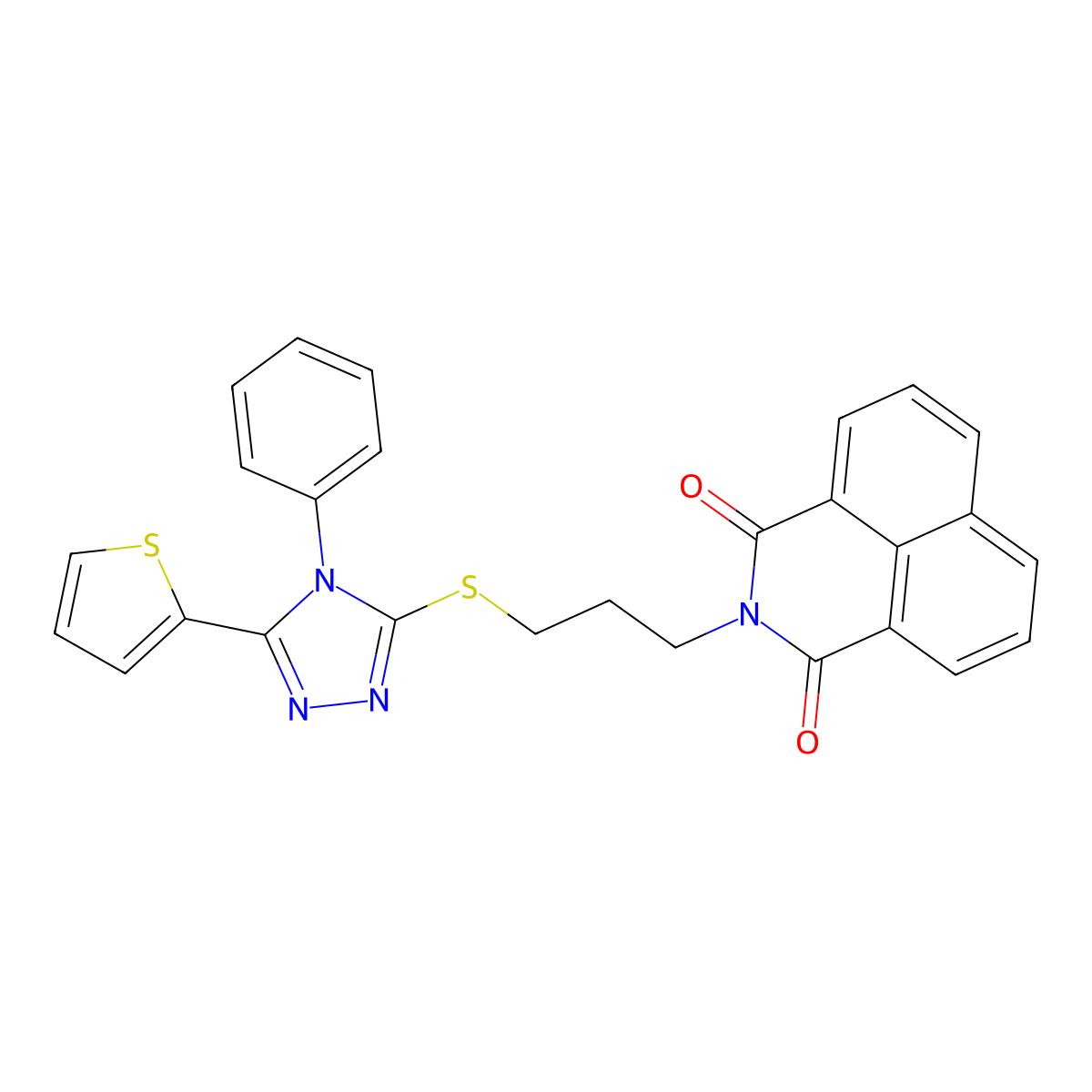 2-[3-[(4-Phenyl-5-thiophen-2-yl-1,2,4-triazol-3-yl)sulfanyl]propyl]benzo[de]isoquinoline-1,3-dione molecular structure, CAS 690249-67-3