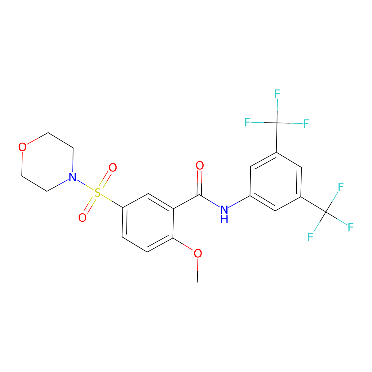 N-[3,5-bis(trifluoromethyl)phenyl]-2-methoxy-5-morpholin-4-ylsulfonylbenzamide molecular structure, CAS 690249-68-4