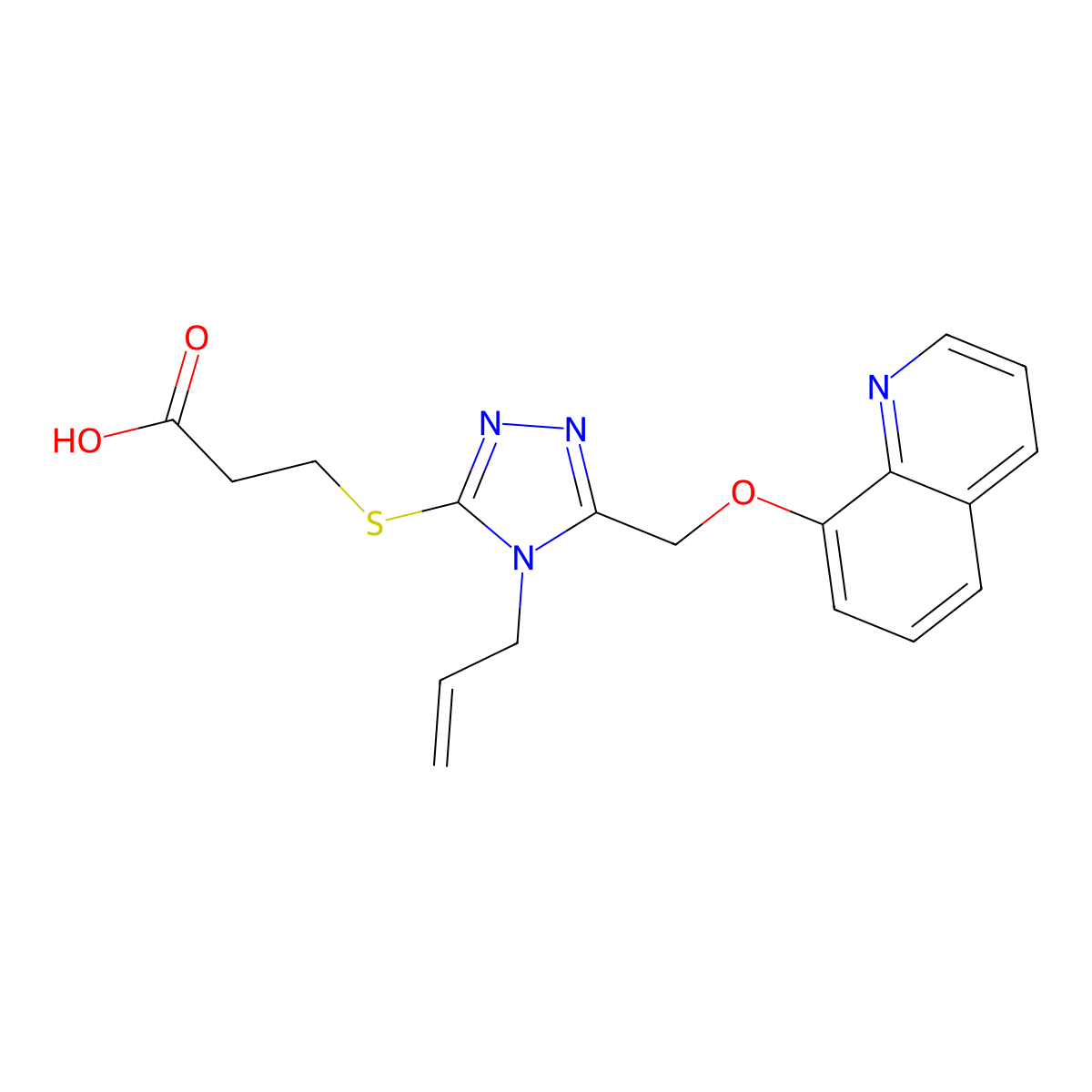 3-[4-Prop-2-enyl-5-(8-quinolyloxymethyl)-1,2,4-triazol-3-ylthio]propanoic acid molecular structure, CAS 690249-75-3