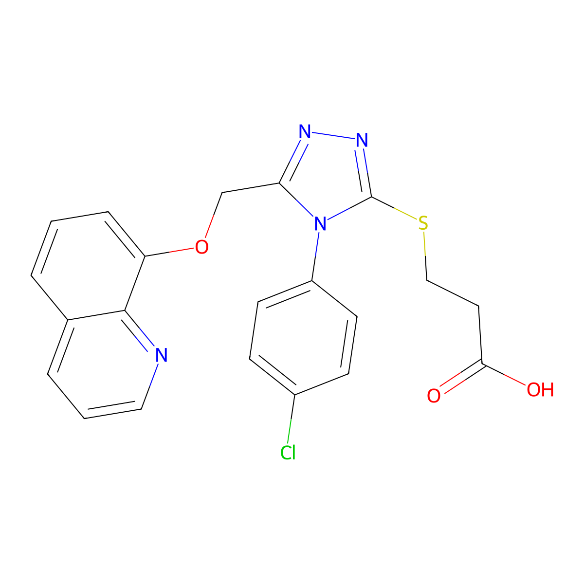 3-[[4-(4-chlorophenyl)-5-(quinolin-8-yloxymethyl)-1,2,4-triazol-3-yl]sulfanyl]propanoic Acid molecular structure, CAS 690249-83-3