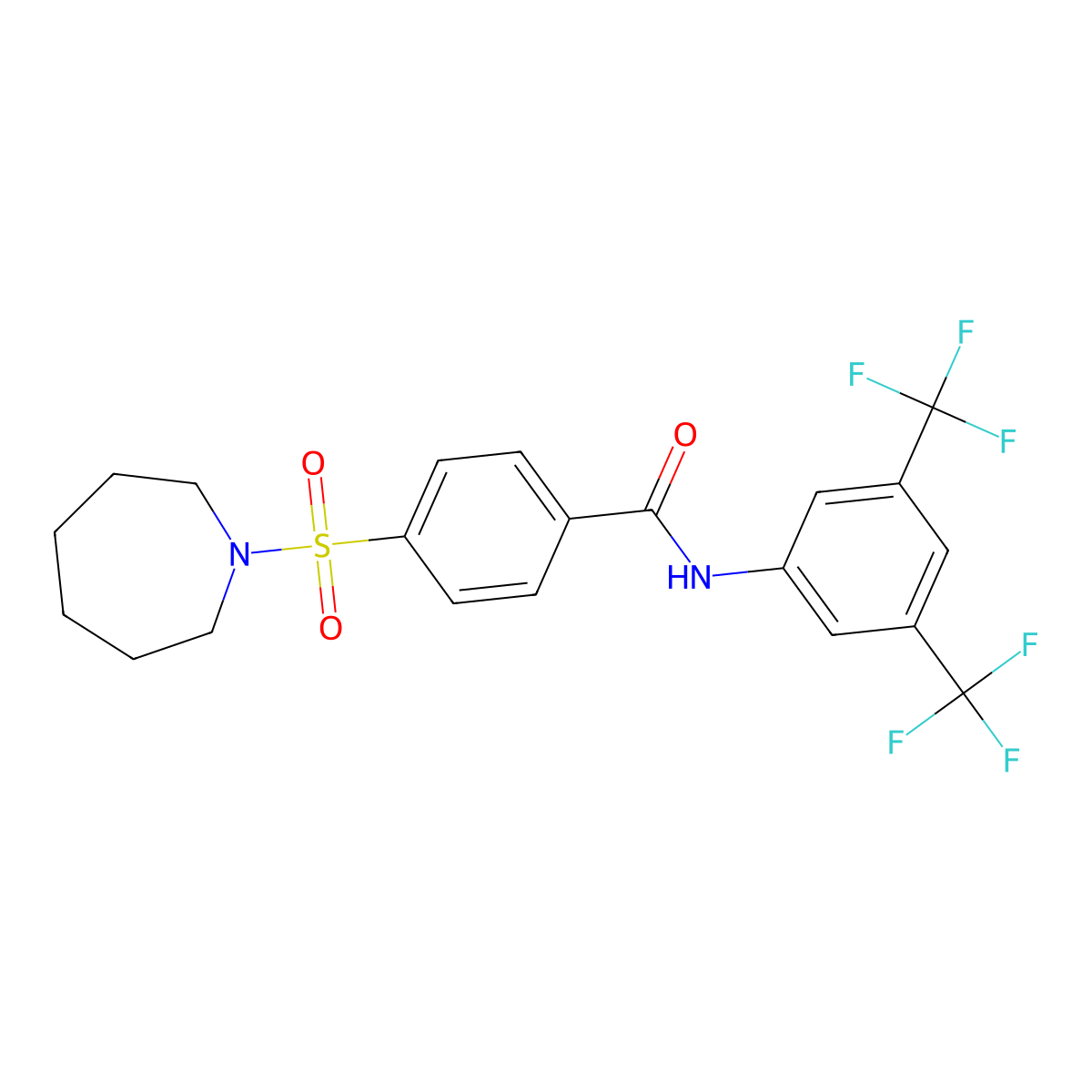 4-(azepan-1-ylsulfonyl)-N-(3,5-bis(trifluoromethyl)phenyl)benzamide molecular structure, CAS 690249-90-2