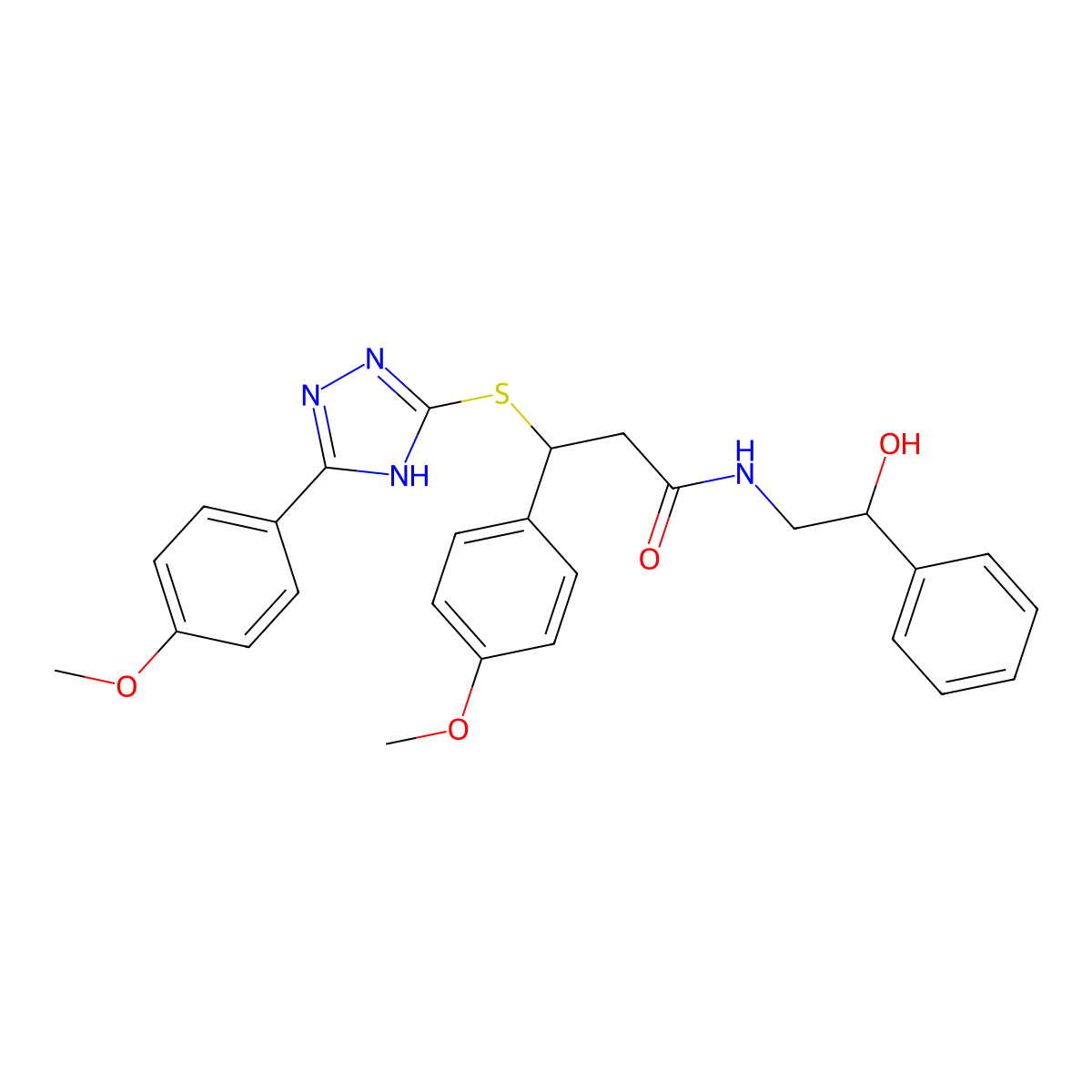 N-(2-hydroxy-2-phenylethyl)-3-(4-methoxyphenyl)-3-{[5-(4-methoxyphenyl)-4H-1,2,4-triazol-3-yl]sulfanyl}propanamide molecular structure, CAS 690249-92-4