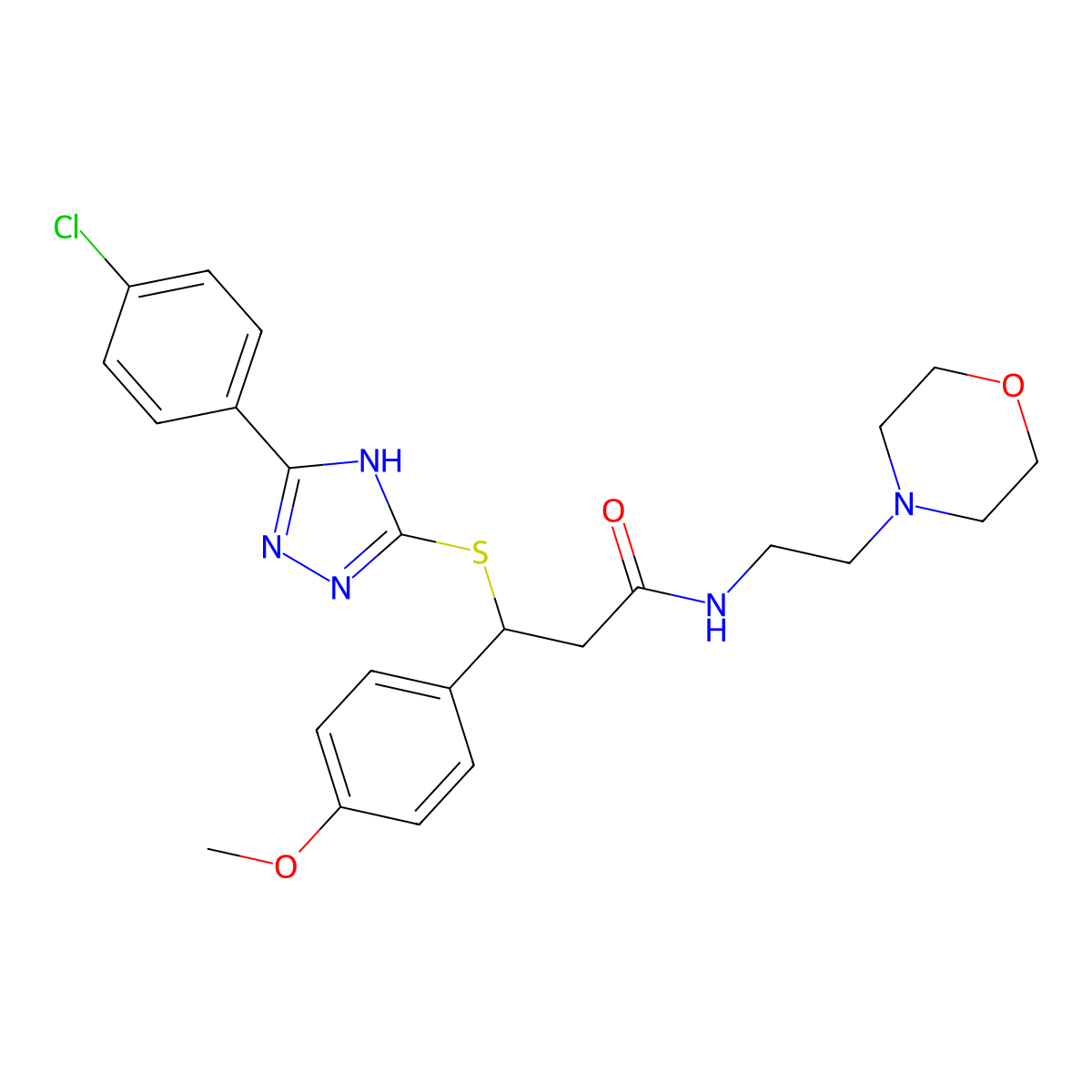 3-((5-(4-chlorophenyl)-4H-1,2,4-triazol-3-yl)thio)-3-(4-methoxyphenyl)-N-(2-morpholinoethyl)propanamide molecular structure, CAS 690249-93-5