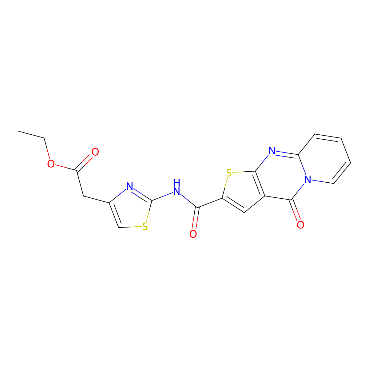 ethyl 2-(2-(4-oxo-4H-pyrido[1,2-a]thieno[2,3-d]pyrimidine-2-carboxamido)thiazol-4-yl)acetate molecular structure, CAS 690250-85-2