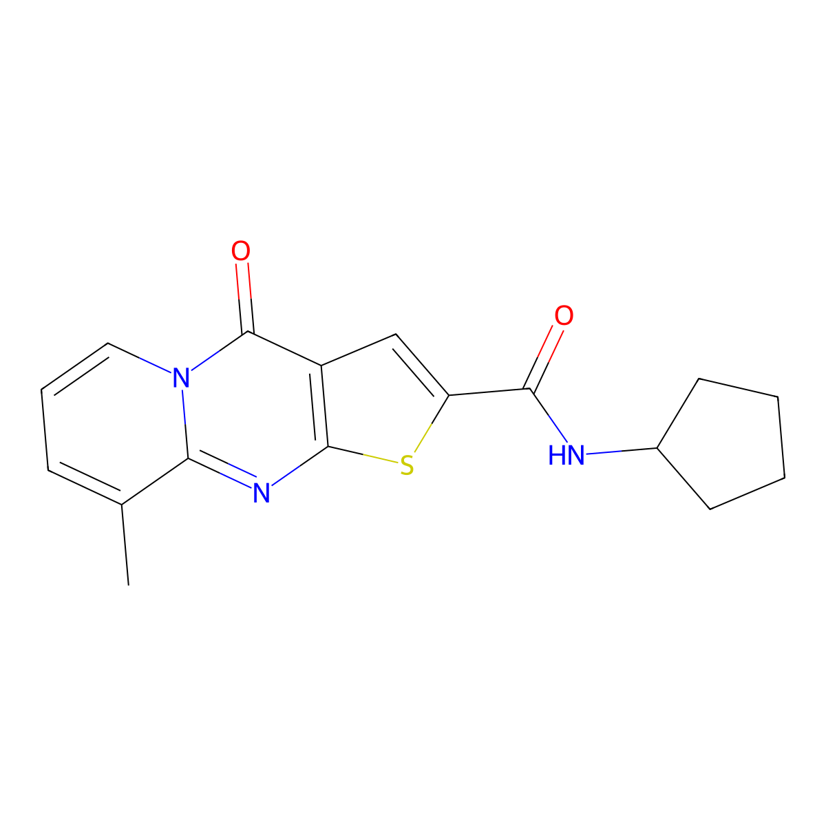 N-cyclopentyl-9-methyl-4-oxo-4H-pyrido[1,2-a]thieno[2,3-d]pyrimidine-2-carboxamide molecular structure, CAS 690251-71-9