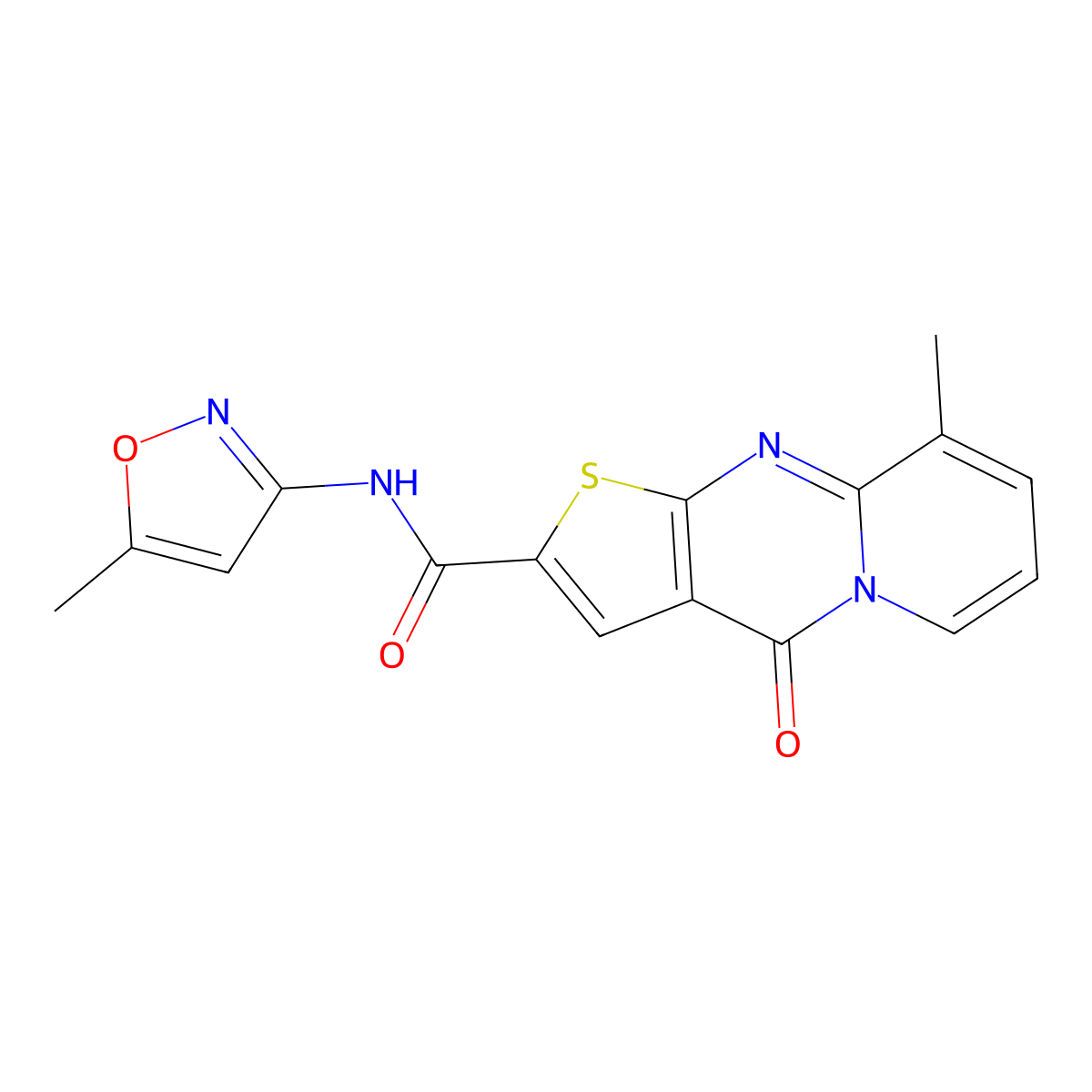 9-methyl-N-(5-methylisoxazol-3-yl)-4-oxo-4H-pyrido[1,2-a]thieno[2,3-d]pyrimidine-2-carboxamide molecular structure, CAS 690251-84-4