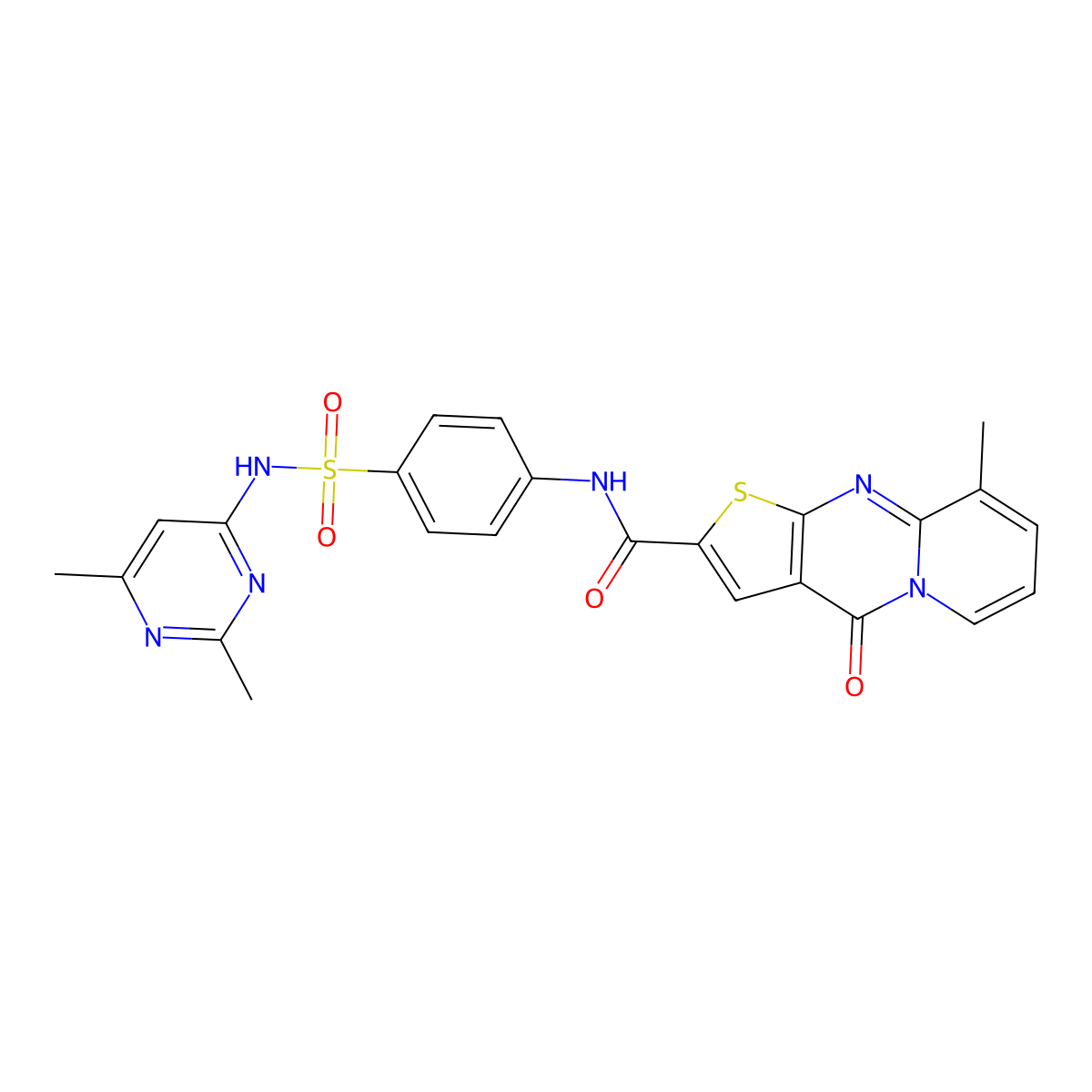 N-{4-[(2,6-dimethylpyrimidin-4-yl)sulfamoyl]phenyl}-10-methyl-2-oxo-6-thia-1,8-diazatricyclo[7.4.0.0^{3,7}]trideca-3(7),4,8,10,12-pentaene-5-carboxamide molecular structure, CAS 690252-50-7