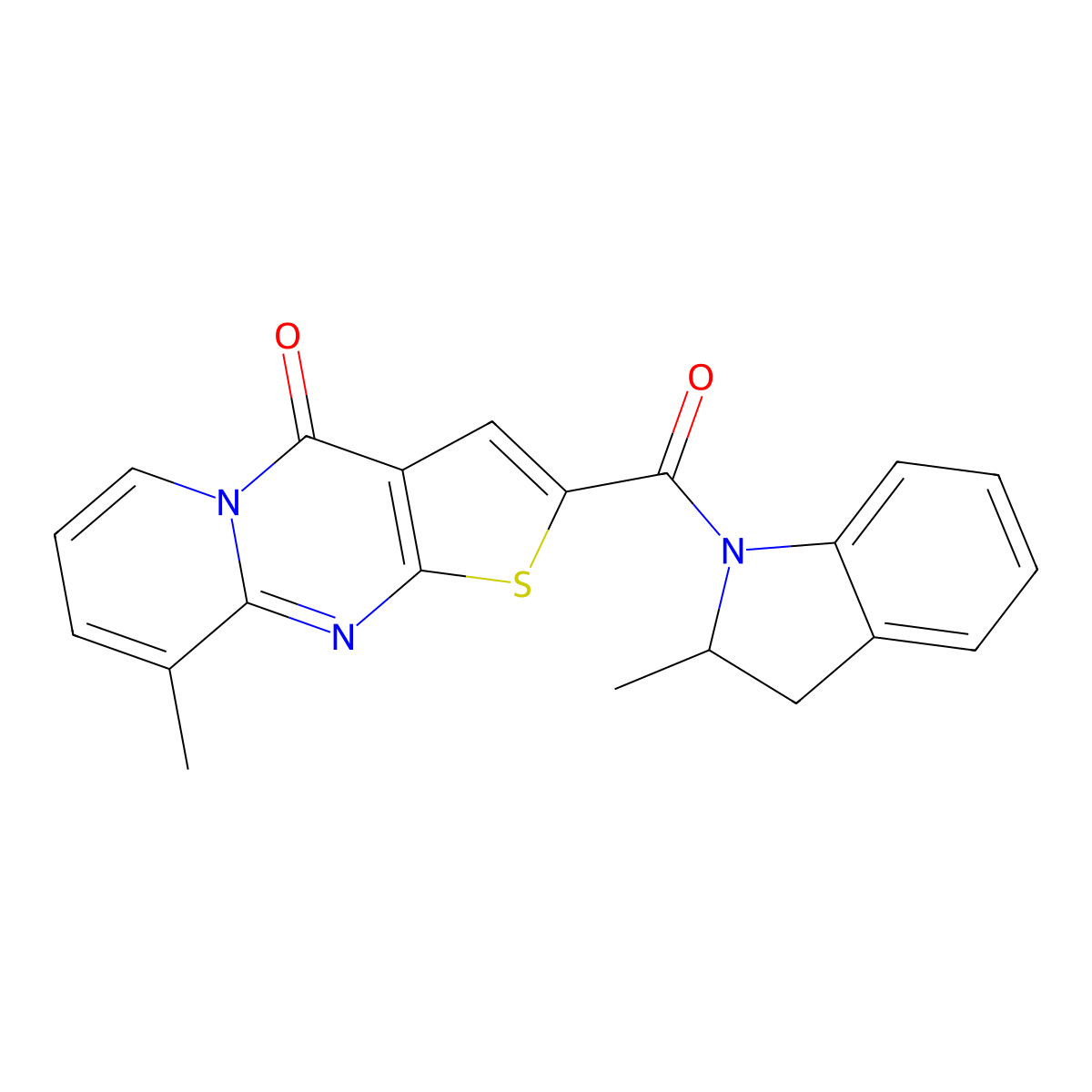 9-methyl-2-(2-methylindoline-1-carbonyl)-4H-pyrido[1,2-a]thieno[2,3-d]pyrimidin-4-one molecular structure, CAS 690252-71-2