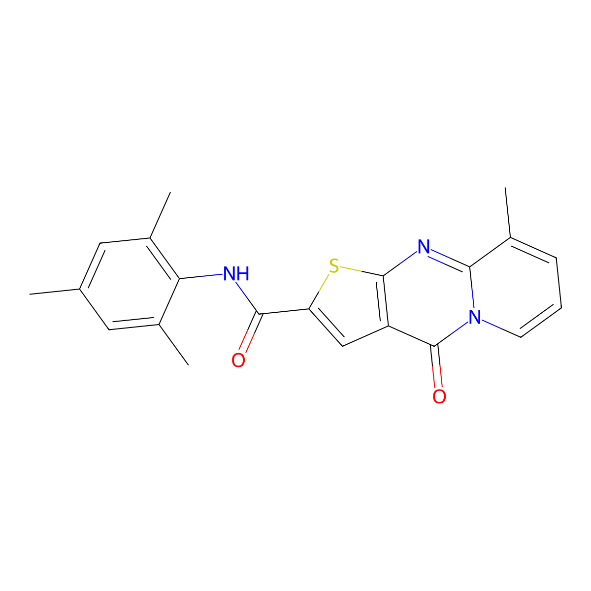 N-mesityl-9-methyl-4-oxo-4H-pyrido[1,2-a]thieno[2,3-d]pyrimidine-2-carboxamide molecular structure, CAS 690252-81-4