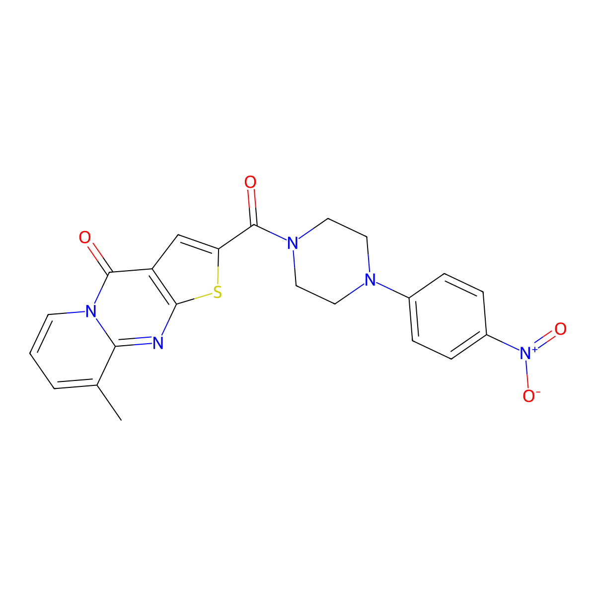 9-methyl-2-(4-(4-nitrophenyl)piperazine-1-carbonyl)-4H-pyrido[1,2-a]thieno[2,3-d]pyrimidin-4-one molecular structure, CAS 690252-91-6