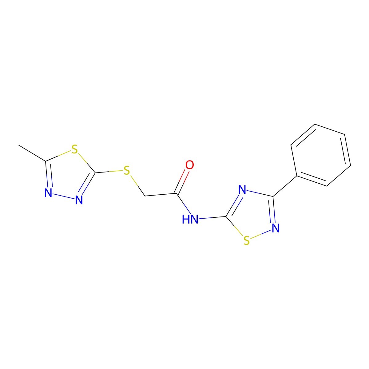 2-[(5-methyl-1,3,4-thiadiazol-2-yl)sulfanyl]-N-(3-phenyl-1,2,4-thiadiazol-5-yl)acetamide molecular structure, CAS 690269-98-8