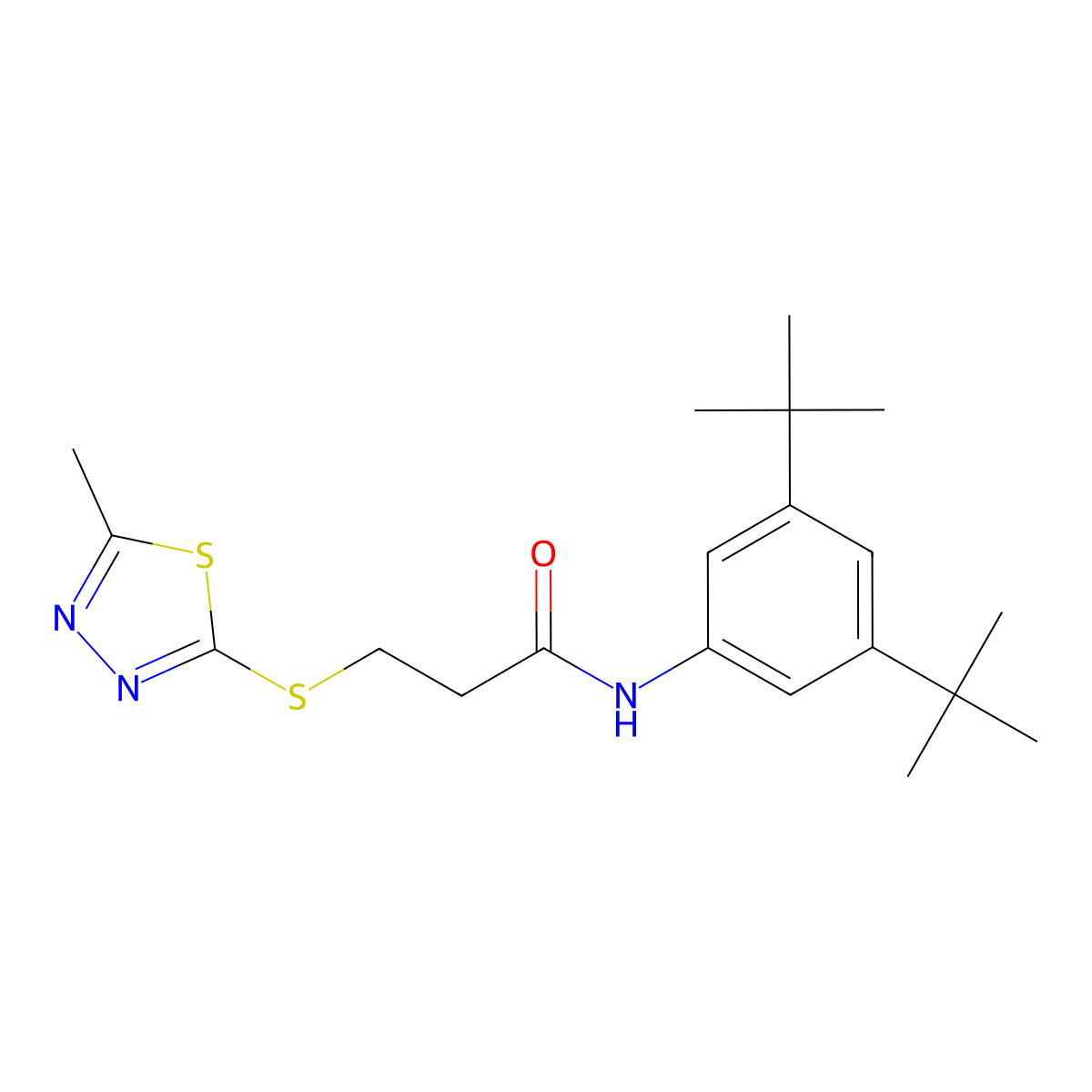N-(3,5-ditert-butylphenyl)-3-[(5-methyl-1,3,4-thiadiazol-2-yl)sulfanyl]propanamide molecular structure, CAS 690269-99-9
