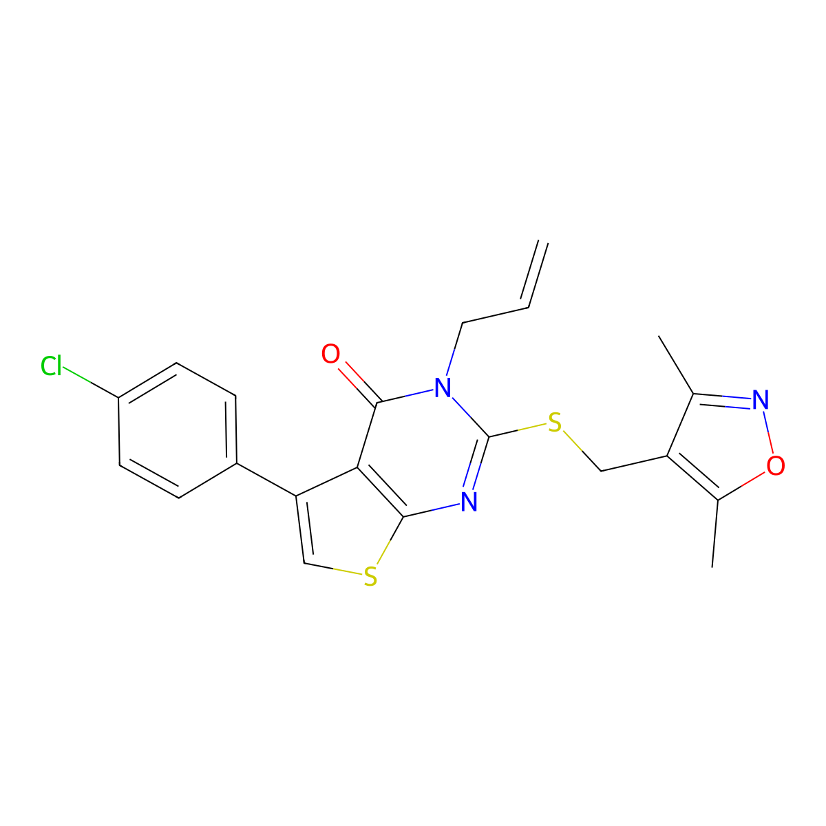 3-allyl-5-(4-chlorophenyl)-2-(((3,5-dimethylisoxazol-4-yl)methyl)thio)thieno[2,3-d]pyrimidin-4(3H)-one molecular structure, CAS 690270-17-8