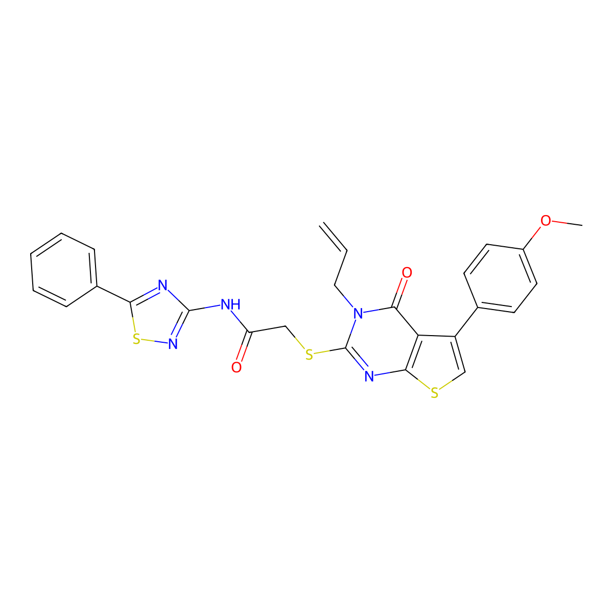 2-[5-(4-methoxyphenyl)-4-oxo-3-prop-2-enylthieno[2,3-d]pyrimidin-2-yl]sulfanyl-N-(5-phenyl-1,2,4-thiadiazol-3-yl)acetamide molecular structure, CAS 690270-43-0