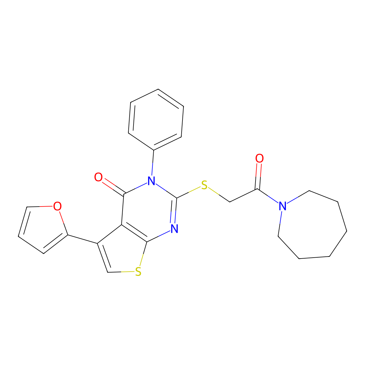 2-{[2-(azepan-1-yl)-2-oxoethyl]sulfanyl}-5-(furan-2-yl)-3-phenyl-3H,4H-thieno[2,3-d]pyrimidin-4-one molecular structure, CAS 690270-81-6