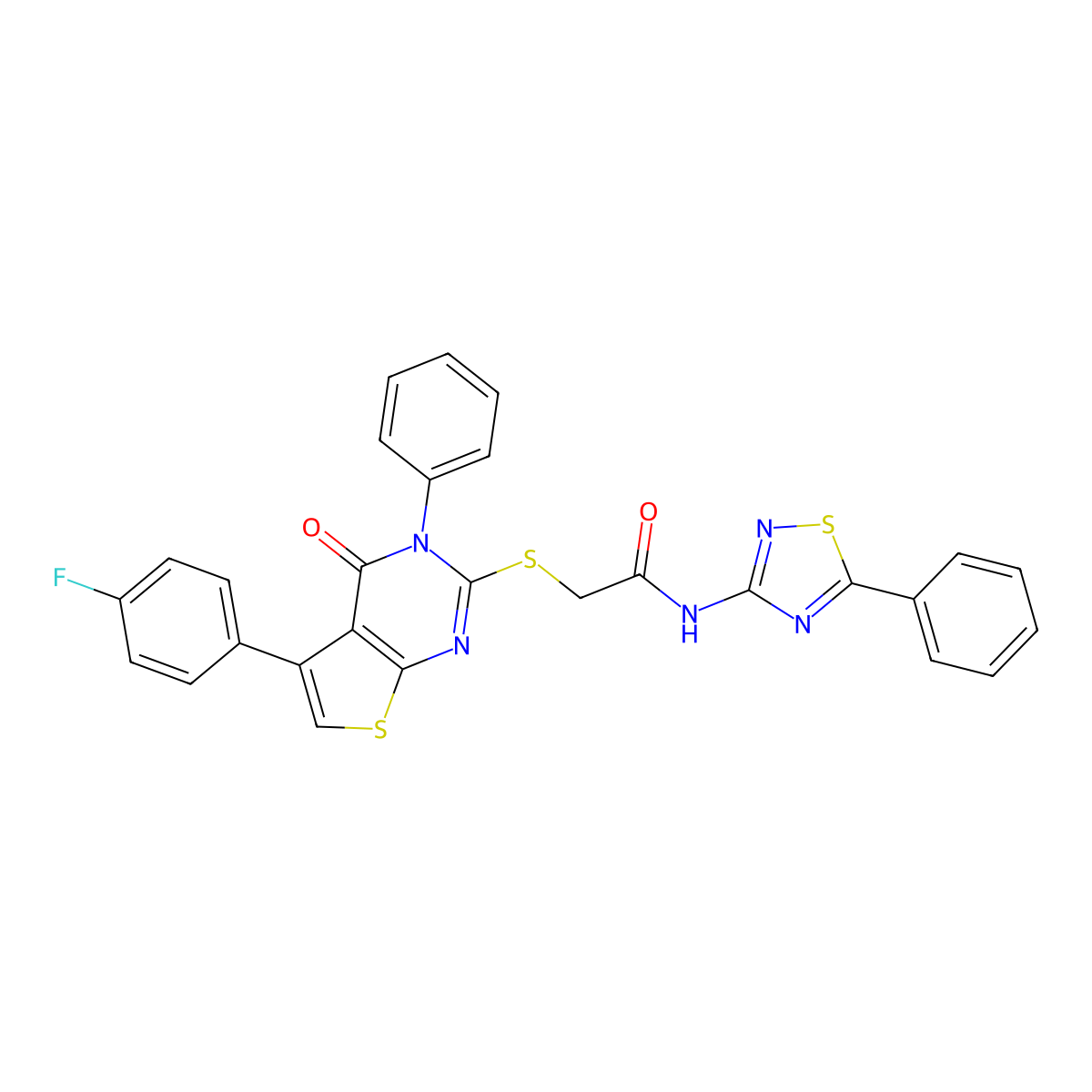 2-[5-(4-fluorophenyl)-4-oxo-3-phenylthieno[2,3-d]pyrimidin-2-yl]sulfanyl-N-(5-phenyl-1,2,4-thiadiazol-3-yl)acetamide molecular structure, CAS 690270-90-7