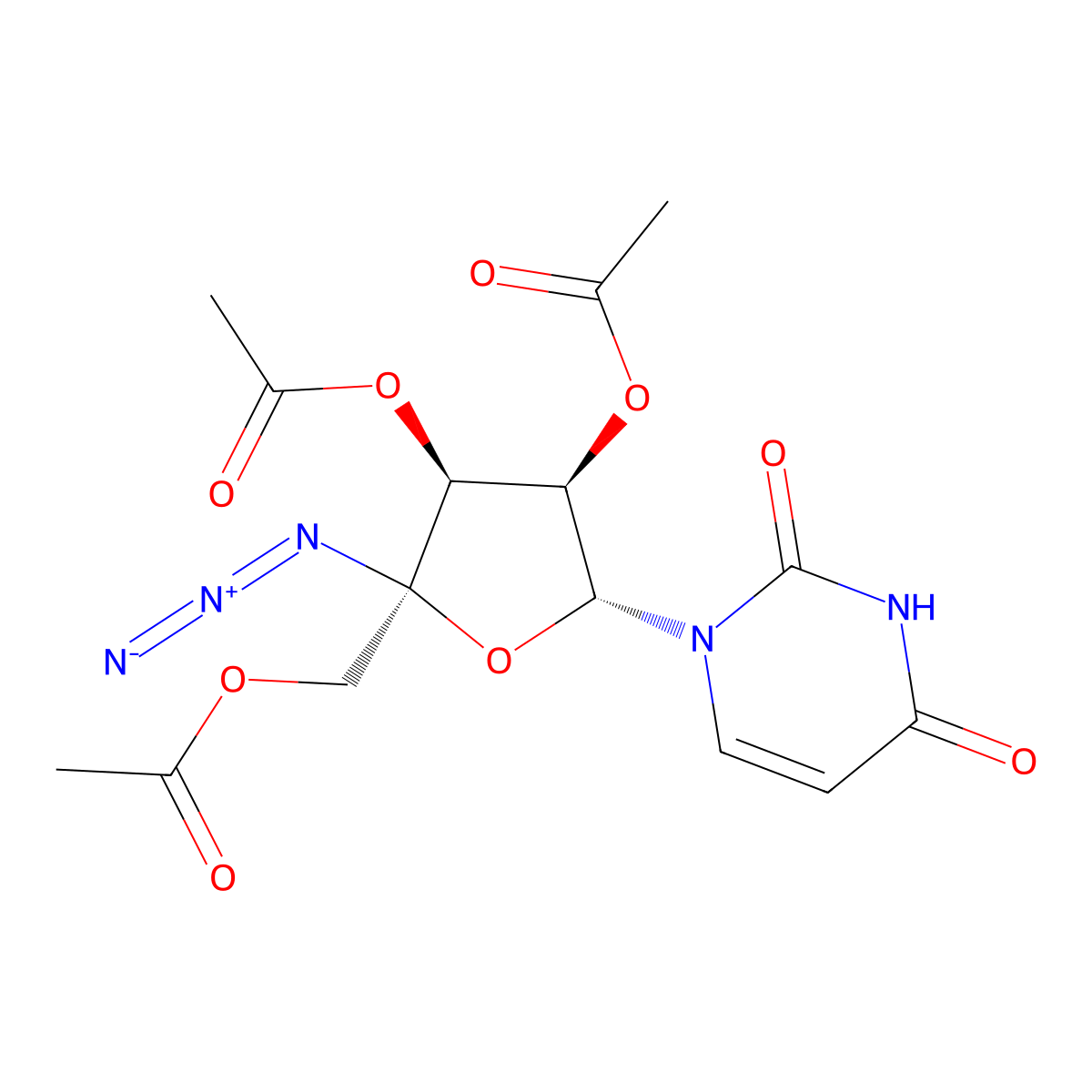 [(2R,3S,4R,5R)-3,4-diacetyloxy-2-azido-5-(2,4-dioxopyrimidin-1-yl)oxolan-2-yl]methyl acetate molecular structure, CAS 690271-25-1