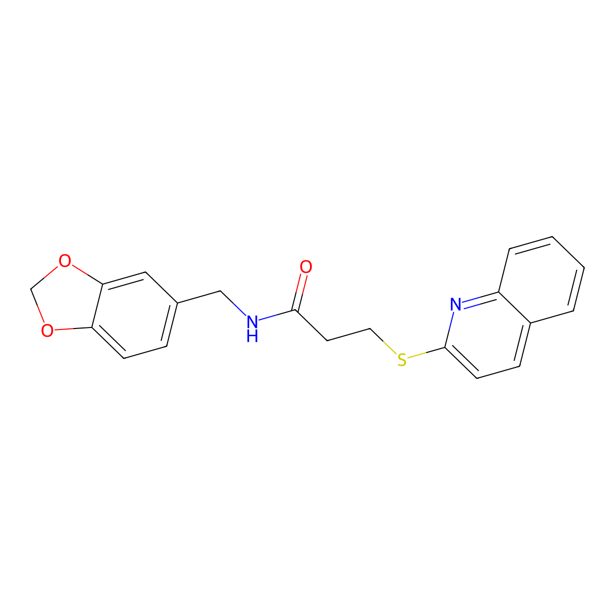 N-(1,3-benzodioxol-5-ylmethyl)-3-quinolin-2-ylsulfanylpropanamide molecular structure, CAS 690271-31-9