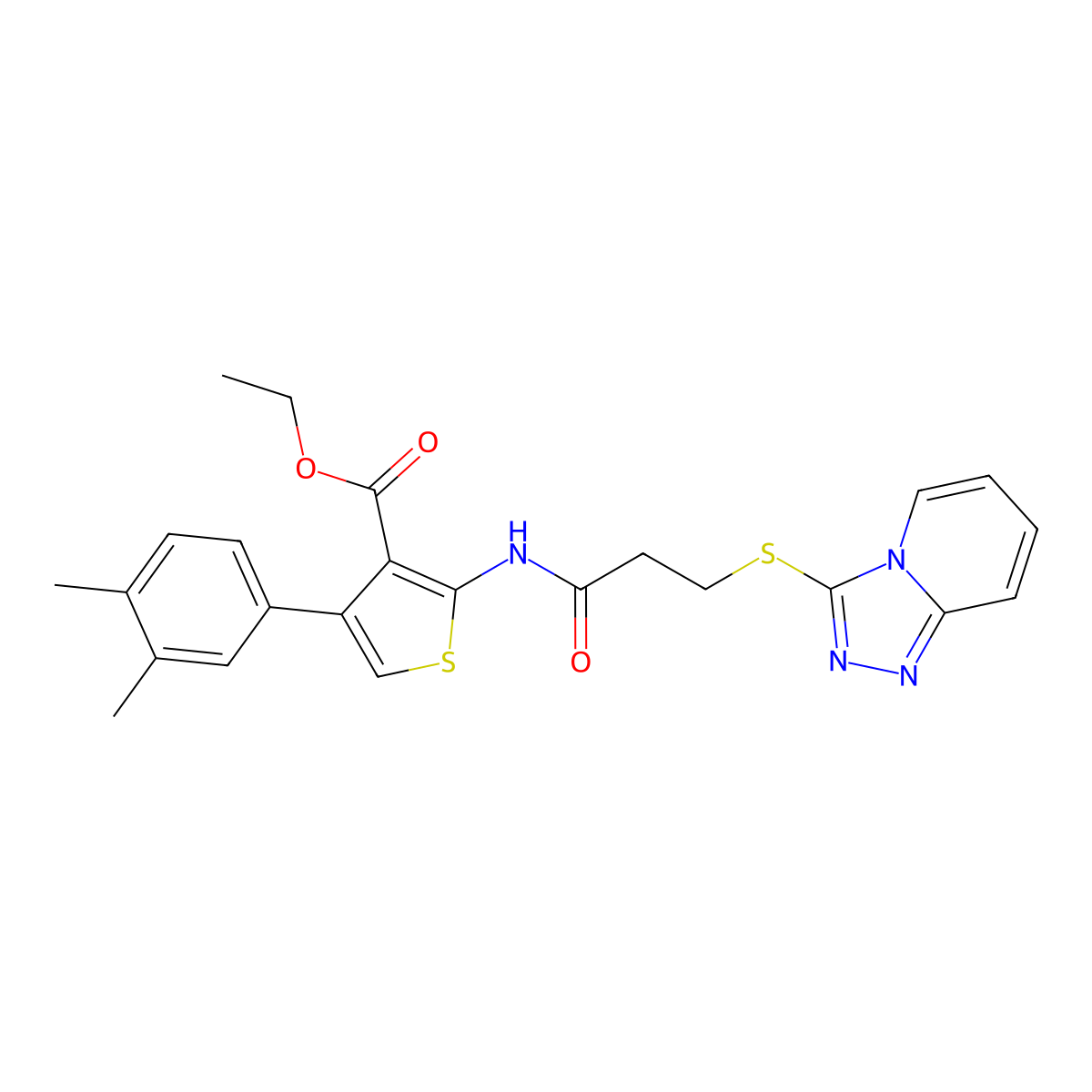 Ethyl 2-(3-([1,2,4]triazolo[4,3-a]pyridin-3-ylthio)propanamido)-4-(3,4-dimethylphenyl)thiophene-3-carboxylate molecular structure, CAS 690271-48-8